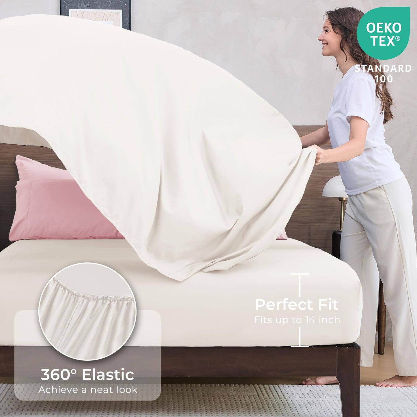 HEVUMYI Queen Comforter Set - 7-Piece All Season Bed in a Bag Queen, Ultra Soft Bedding Set with Comforter, Flat Sheet, Fitted Sheet, Pillowcases, Pillow Shams, Pink & Ivory