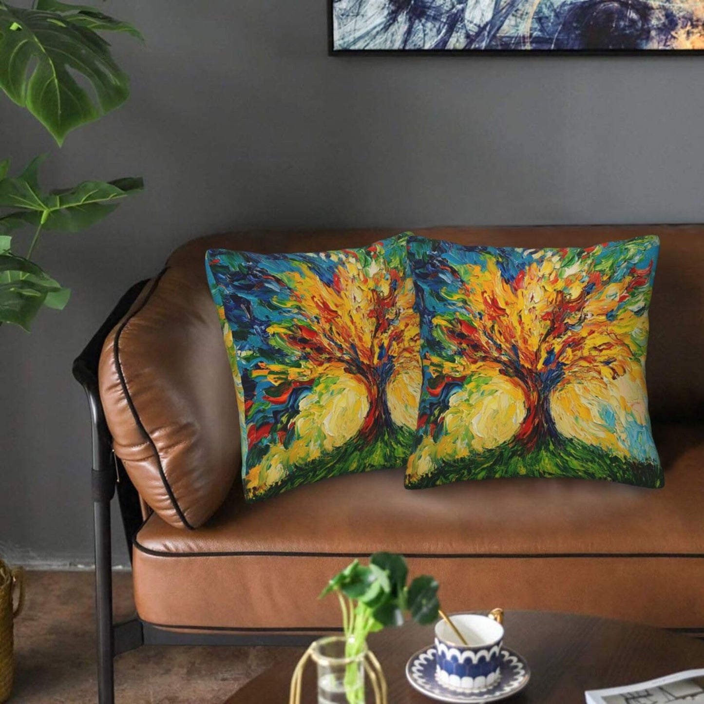Guiteinyi Tree Throw Pillow Covers 18x18 Set of 2 Square Pillow Case for Home Decorative Sofa Couch Bedroom Living Room