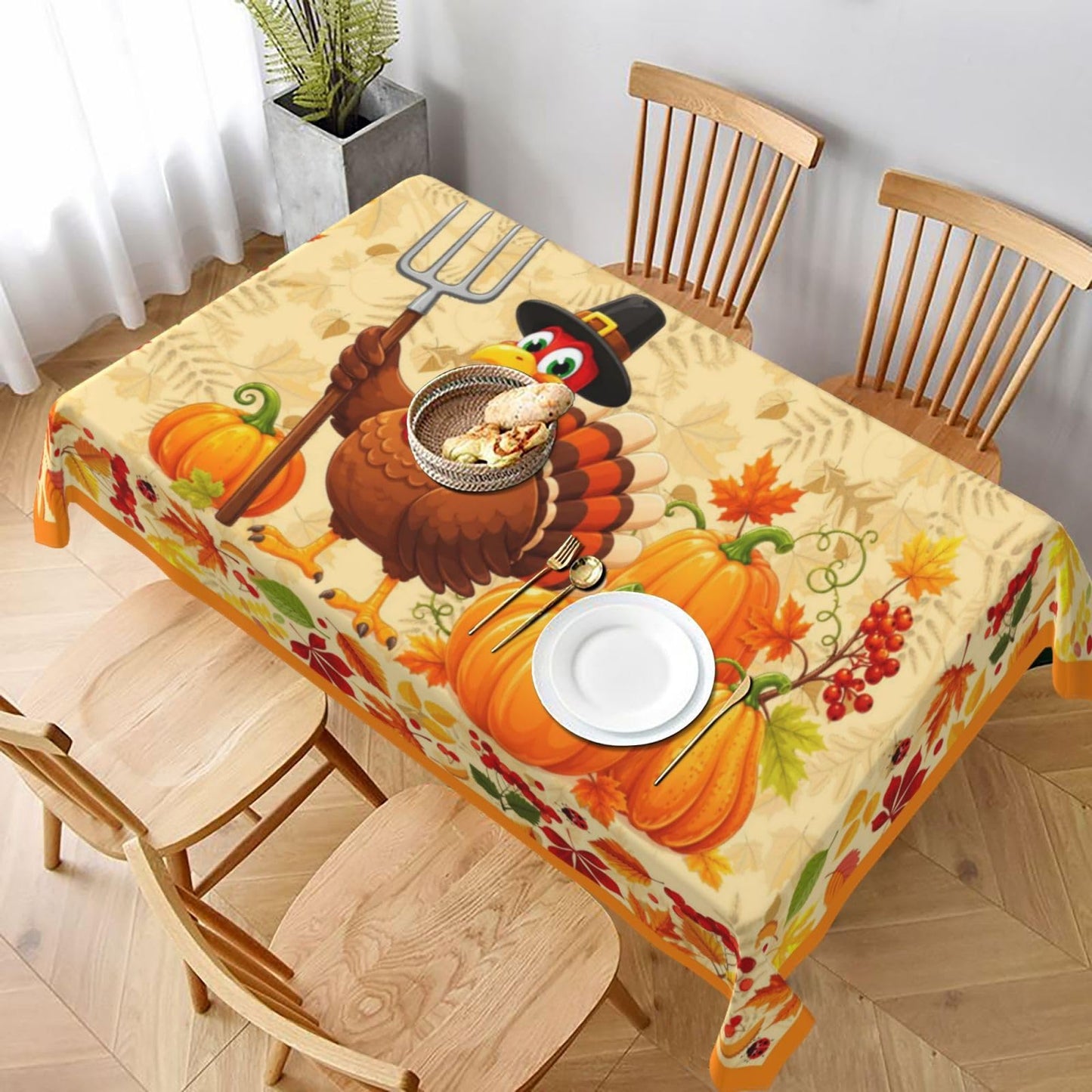 mutakin Thanksgiving Day Rectangle Tablecloth Washable Table Cloth 60x90 Inch Table Cover Waterproof for Decoration Kitchen Dining Room