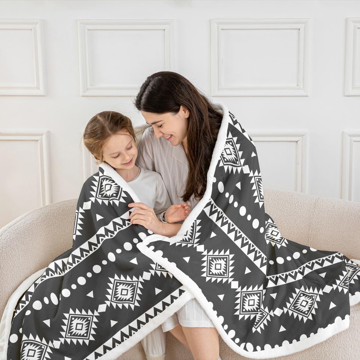 Erosebridal Twin Size Bohemian Aztec Sherpa Blanket, Western Decor Fleece Blanket for Girls Boys Women Men, Southwestern Farmhouse Fuzzy Plush Throw, Geometric Exotic Tribal Decor for Sofa Couch