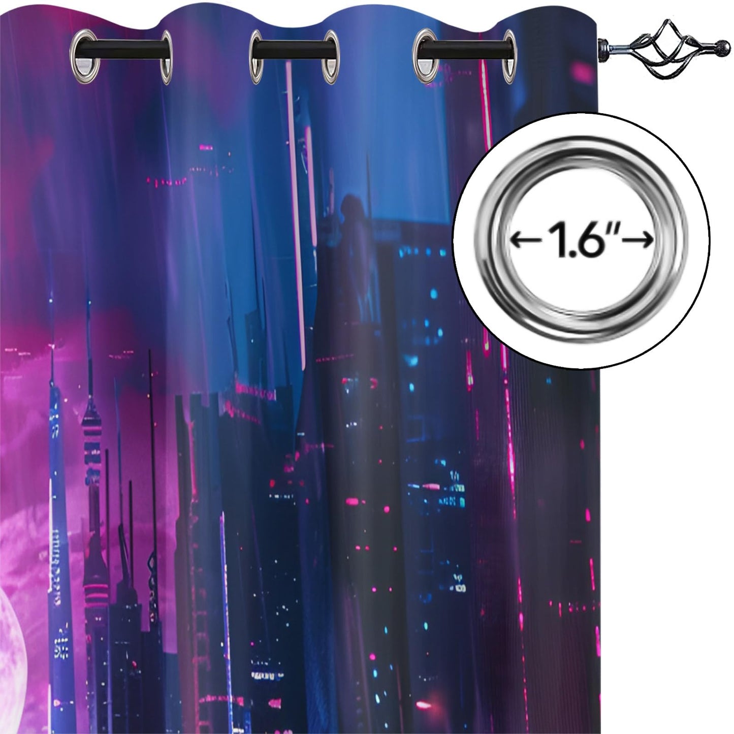 XAFIAUR City Neon Lights Blackout Curtains Sci-Fi City Print Curtain, Lightning Cyberpunk Drapes for Kids Bedroom Play Room 2 Panels Darkening Grommets Window Treatment 31.5" W x 63" L x2
