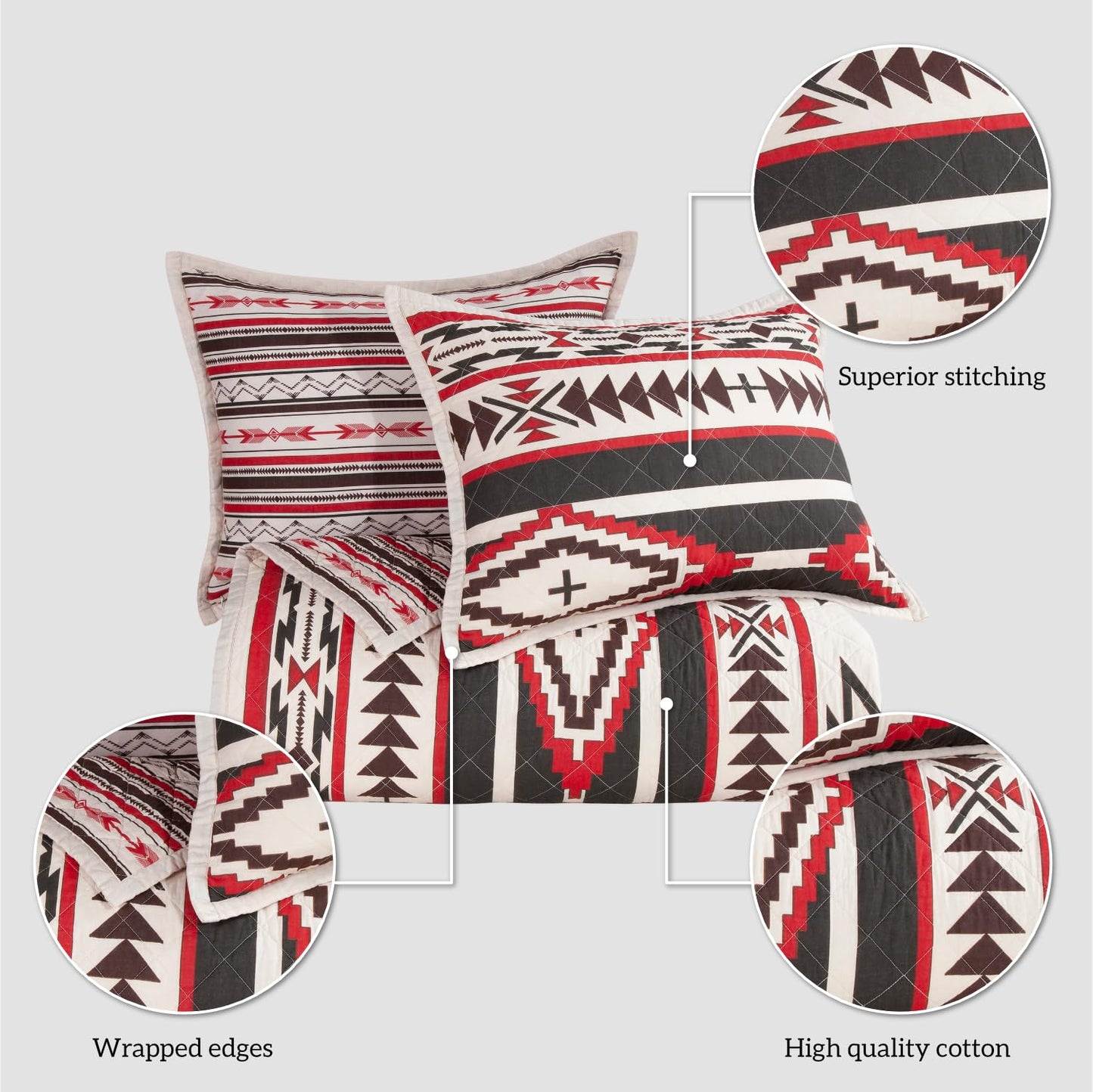 Paseo Road Cortez Western Bedding 3 Piece Quilt Set with Pillow Shams, Full Queen Aztec Bedding Set, Tribal Southwestern Bedding, Geometric Pattern Cotton Reversible Rustic Bed Set