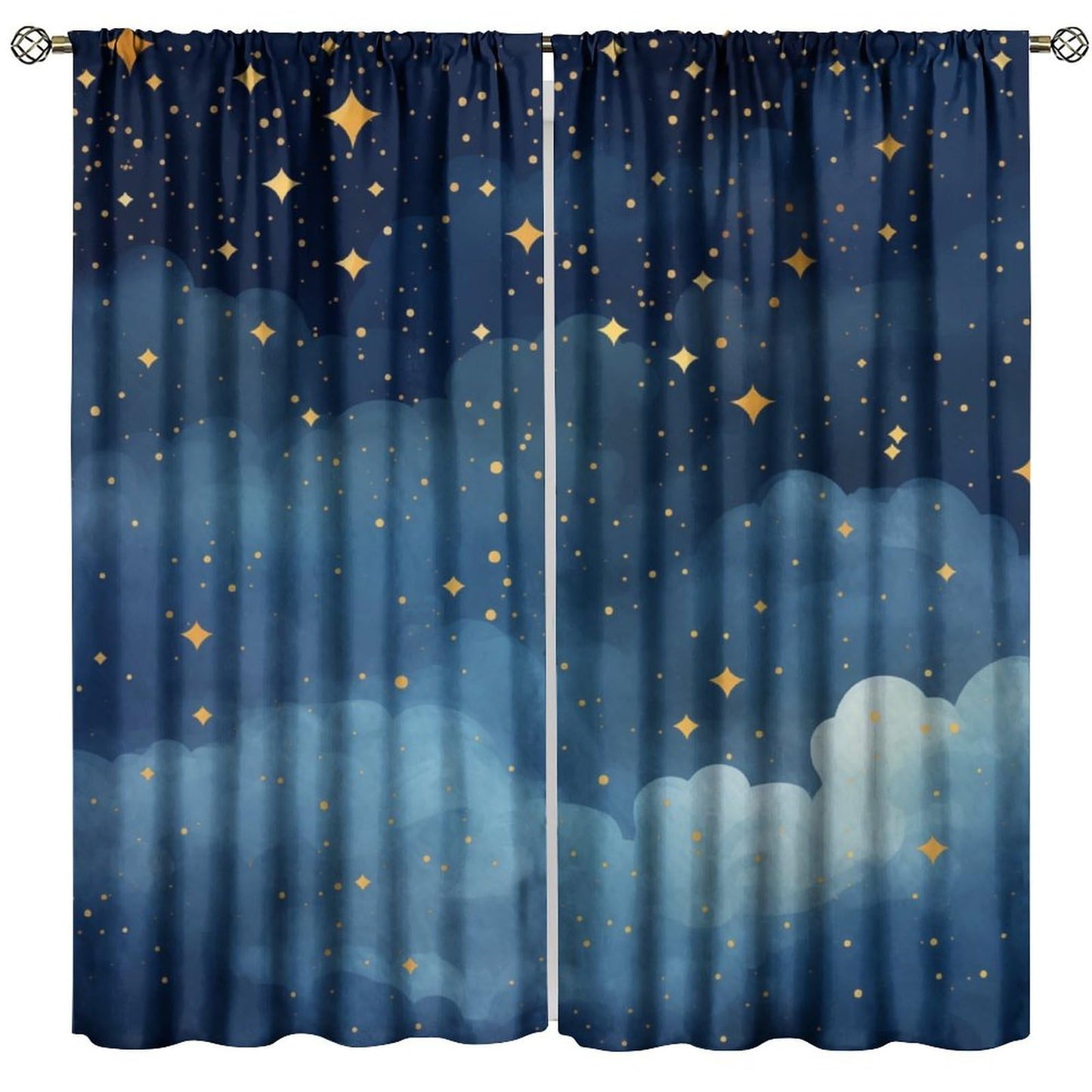 Djaby Night Sky Stars Curtain for Kids, Blue Starry Space Galaxy Pattern Window Treatments for Boys Girls Bedroom Toddlers Room Living Room Decor 42" W X 45" L(No Blackout)