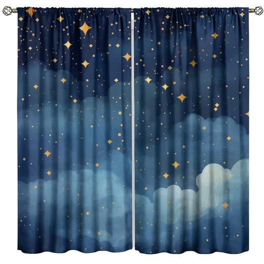 Djaby Night Sky Stars Curtain for Kids, Blue Starry Space Galaxy Pattern Window Treatments for Boys Girls Bedroom Toddlers Room Living Room Decor 42" W X 45" L(No Blackout)