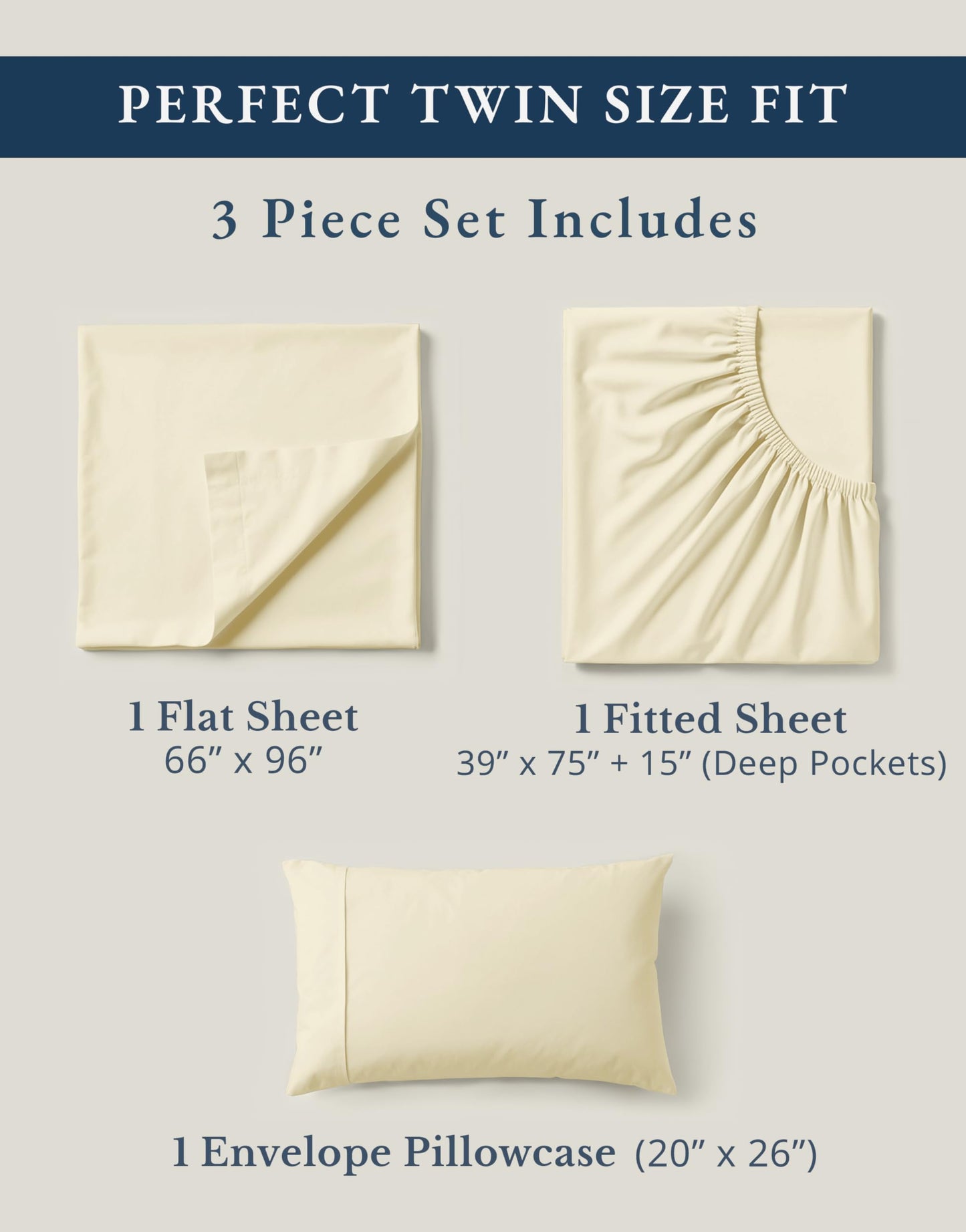 LANE LINEN Cotton Twin Sheets 100% Organic Cotton GOTS Certified Percale Weave Deep Pocket 3 Piece Soft Breathable Cooling Lightweight All Season Machine Washable Crisp - Natural