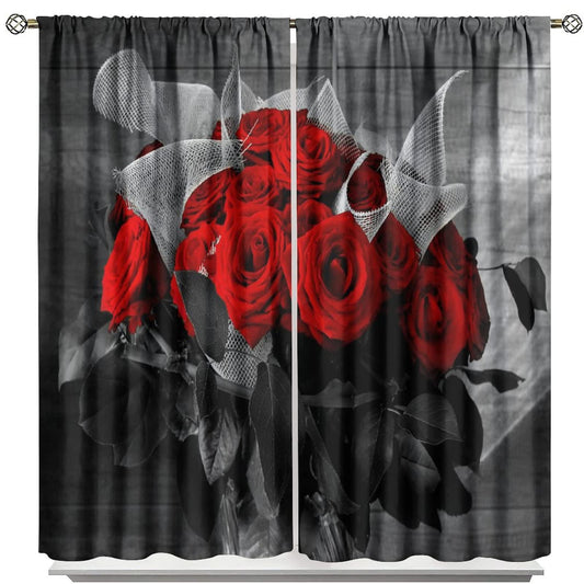 JESTRONRY Red Floral Curtains,Red Rose Wine Theme Romantic Flower Red Rose Window Treatments Curtains for Living Room Girls Women Bedroom Home Decor Blackout Drapes W42xL45in