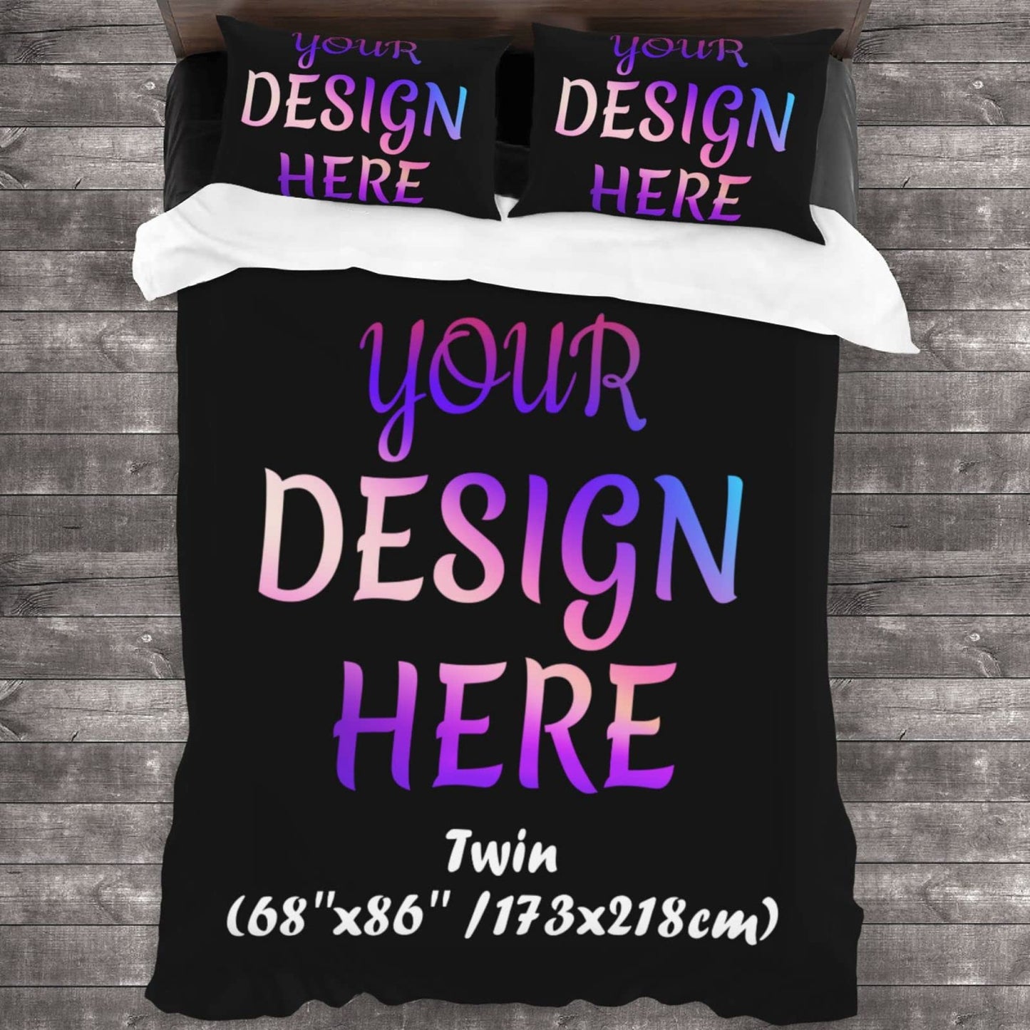 Custom Comforter Set Customized Bedding Set with Picture Text Logo Customized Gifts Comforter Set with 2 Pillowcases Twin (68''x86''/173x218cm), Black