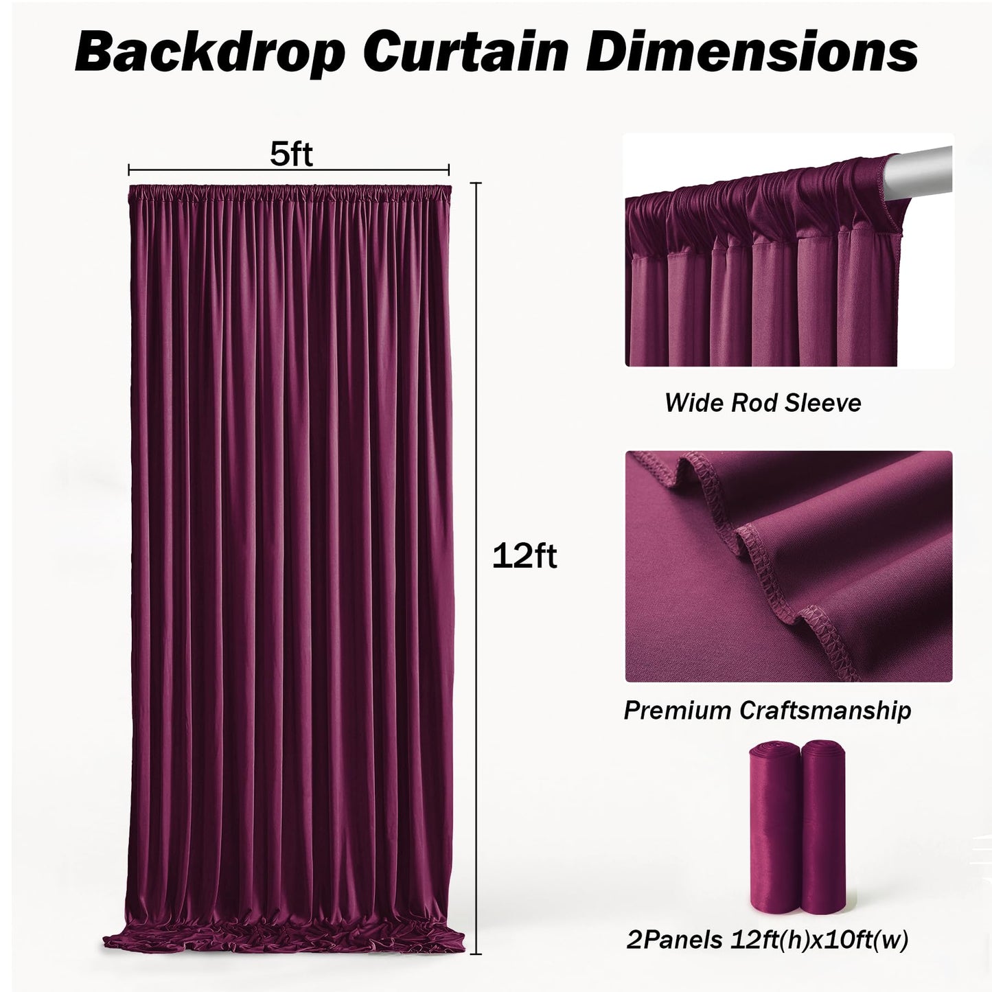 10ft×12ft Burgundy Backdrop Curtains for Wedding Parties, 2 Panels Wrinkle Free Polyester Photo Backdrop Drapes Back Drop Cloth for Birthday Photography Background
