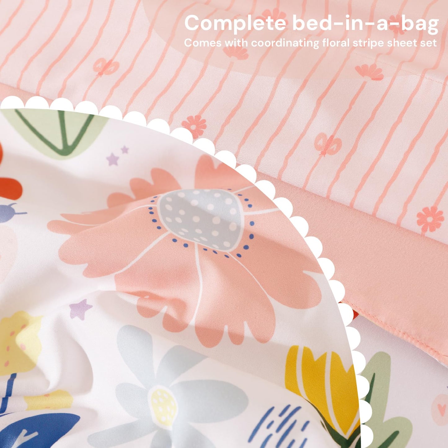 BLOOMHAVEN Twin XL Comforter Set for Girls, 5 Pieces Pink Bedding Set with Pastel Flower, All Seasons Kids Twin Comforter Set with Sheets, Pillowcase & Sham