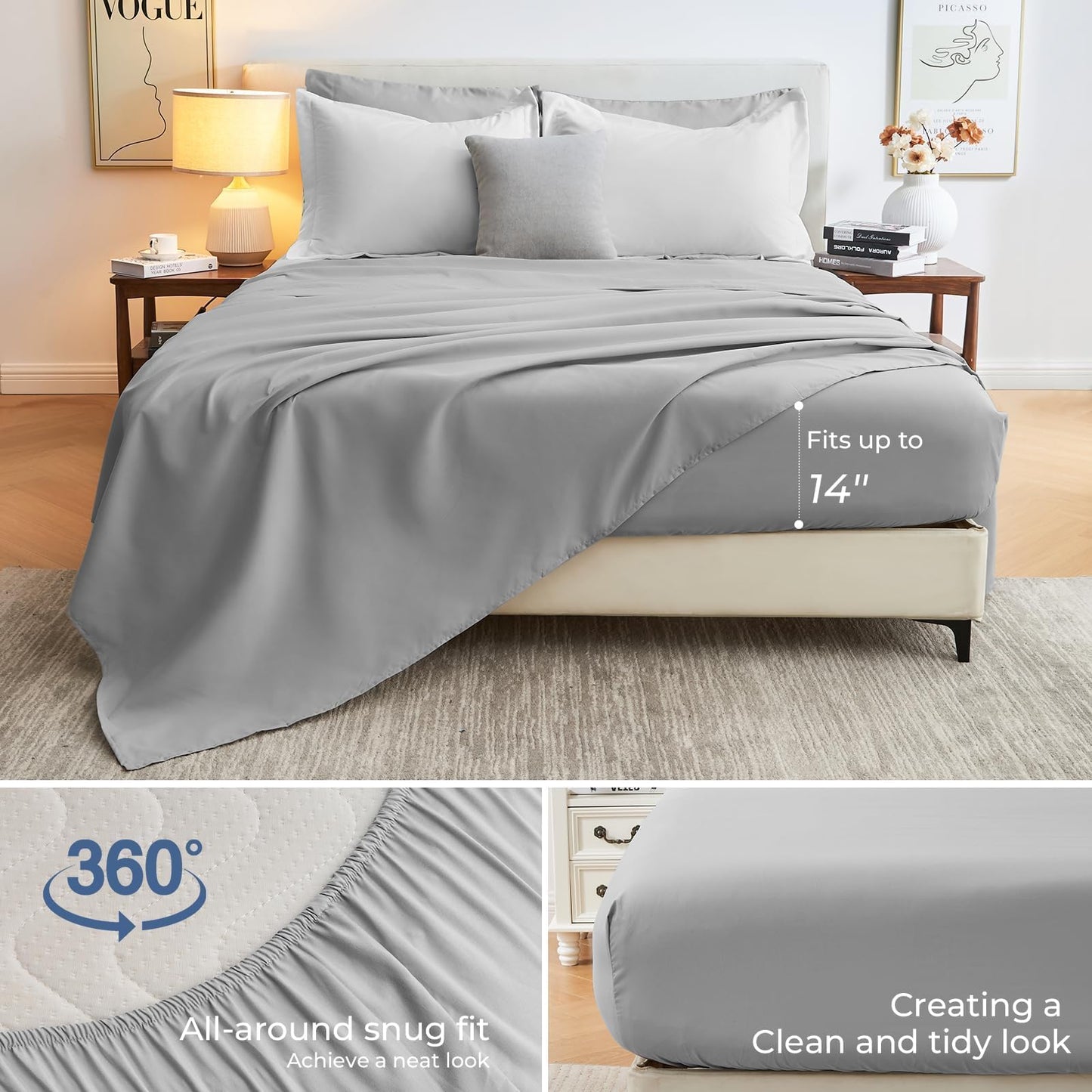 Sasttie Queen Comforter Set, 7 Pieces Bed in a Bag Queen, Complete Bedding Set Includes Comforter, Flat Sheet, Fitted Sheet, Pillowcases and Pillow Shams, Ivory & Light Grey
