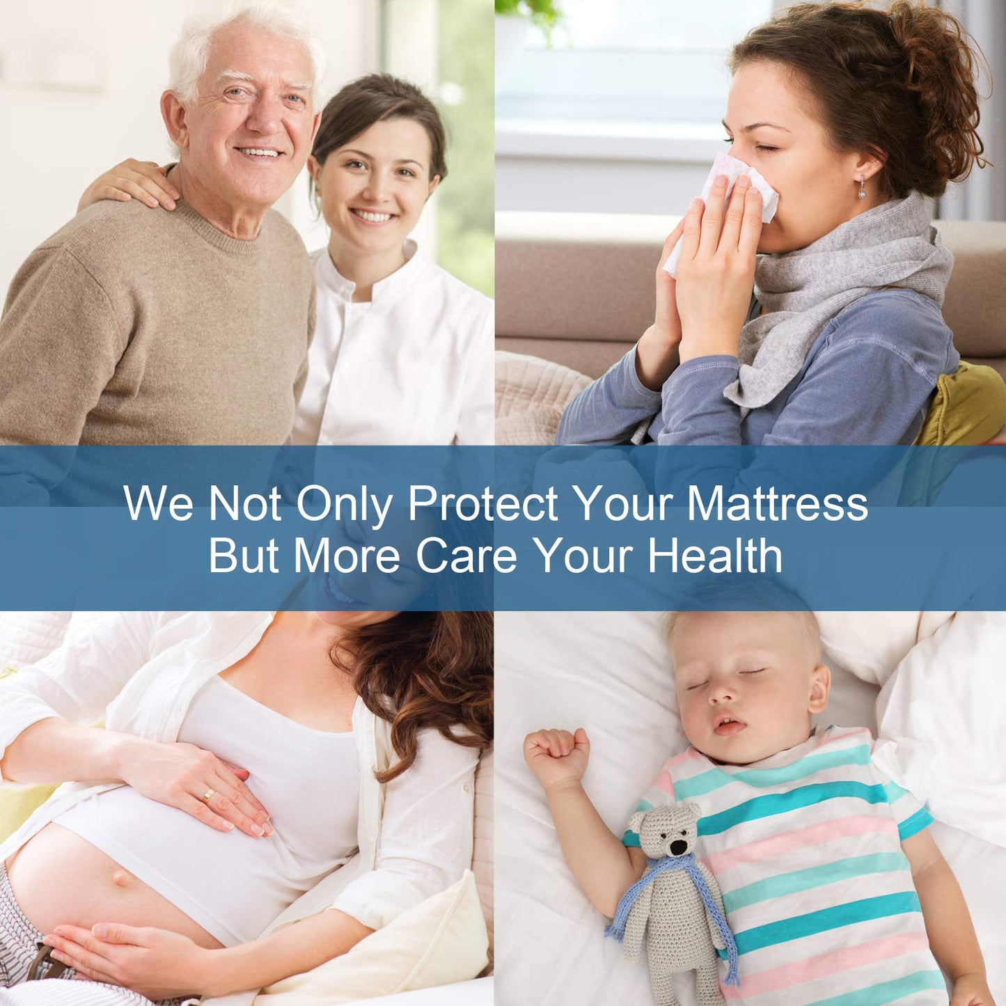 Split Top King Mattress Protector Pad Waterproof Quilted, 34" Top Split from Head (Not Full Split King), Mattress Cover for Adjustable Bed Up to 18", (White)