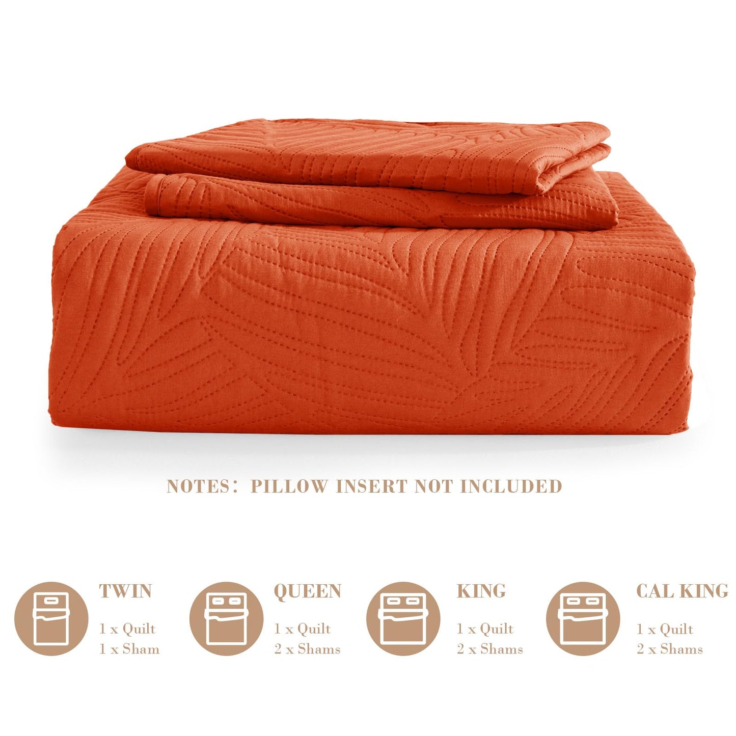 Exclusivo Mezcla Queen Quilt Bedding Set, Lightweight Burnt Orange Quilts Queen Full Size for All Seasons, Soft Microfiber Bedspreads Coverlets Bed Cover with Leaf Pattern, 3 Piece
