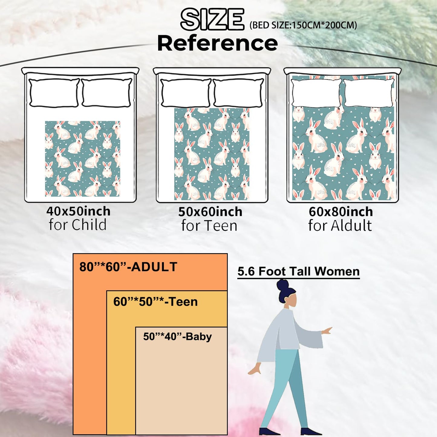 amepay Cute White Bunny Blanket Gifts for Kids Women Adult Girls,Cartoon Rabbit Teal Throw Blankets,Soft Comfy Lightweight for Home Couch Bed Sofa Modern Decor 50x60in