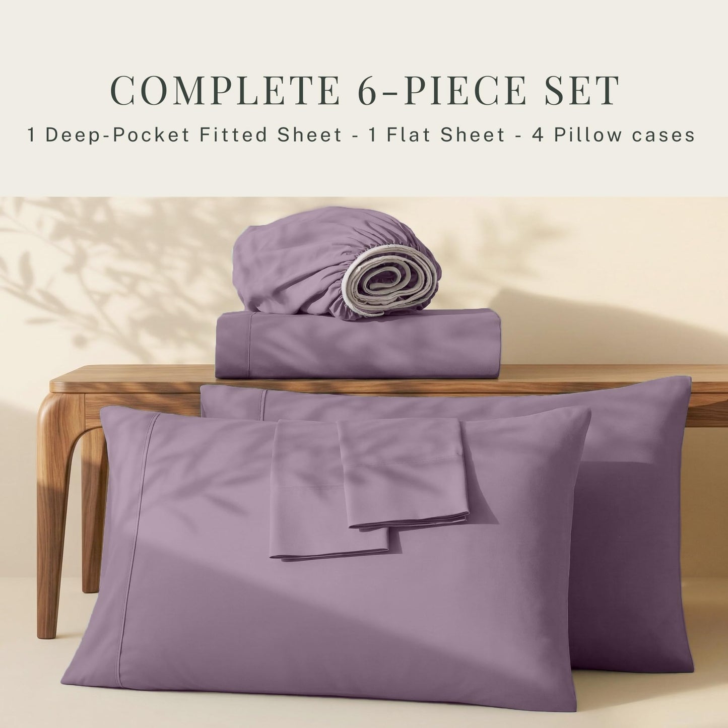 Hearth & Harbor Bed Sheets, Luxury Soft 6 Piece Bed Sheet Set Extra Deep Pocket Fitted Sheets Fits Mattress up to 21", Double Brushed Bedding Sheets & Pillowcases,