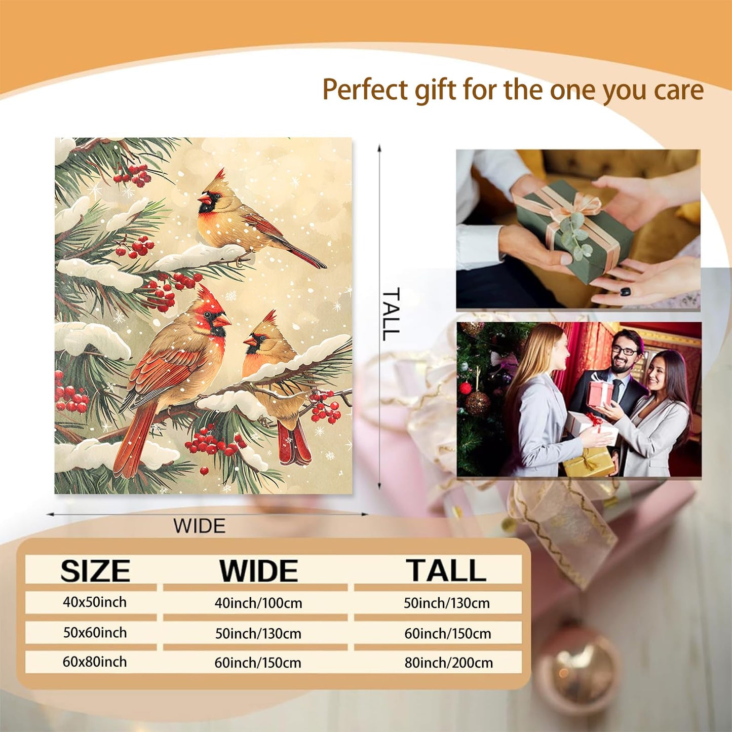 Cardinal Birds Blanket Gifts for Women Adults, Soft Warm Lightweight Flannel Throw Blankets for Camping Bedroom Living Room Home Sofa Travel Decor 50" x 60"
