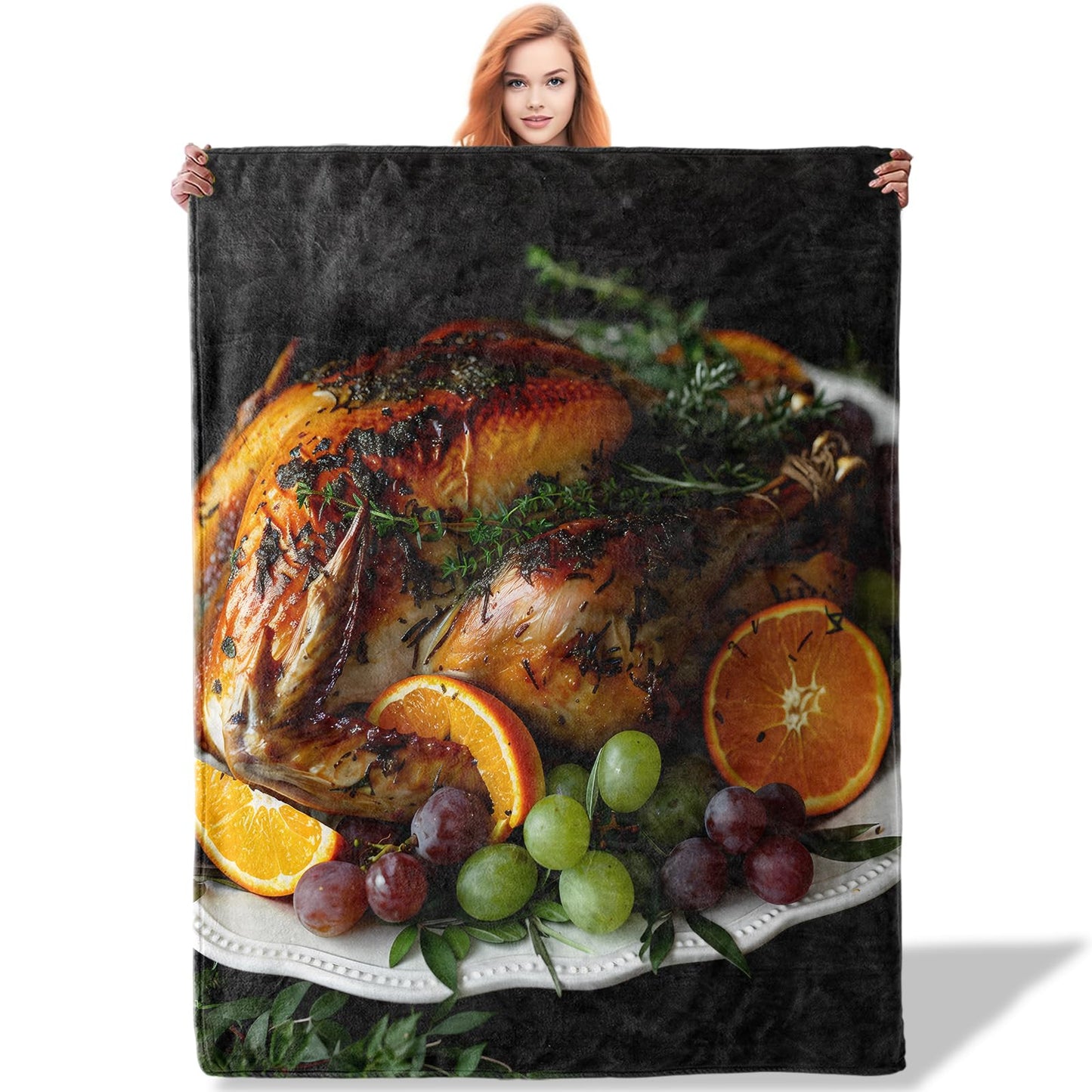 Plistiz Thanksgiving Turkey Throw Blanket 50x60 Inch, Festive Blankets for Cozy Home Decor, Soft Flannel Polyester Gift for Family and Friends