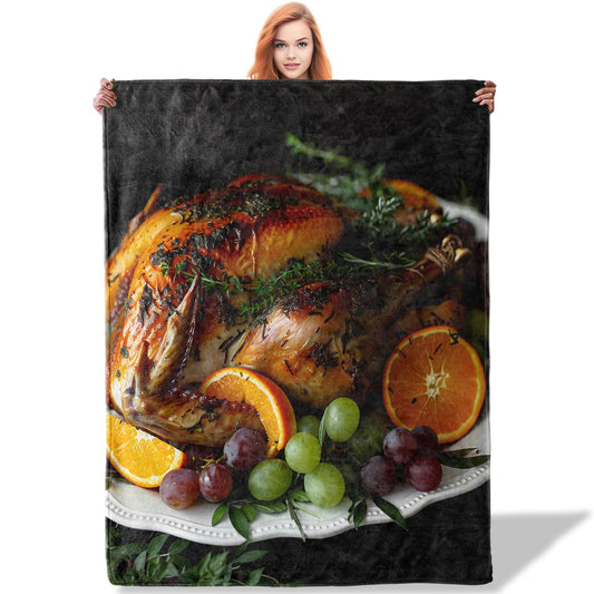 Plistiz Thanksgiving Turkey Throw Blanket 50x60 Inch, Festive Blankets for Cozy Home Decor, Soft Flannel Polyester Gift for Family and Friends