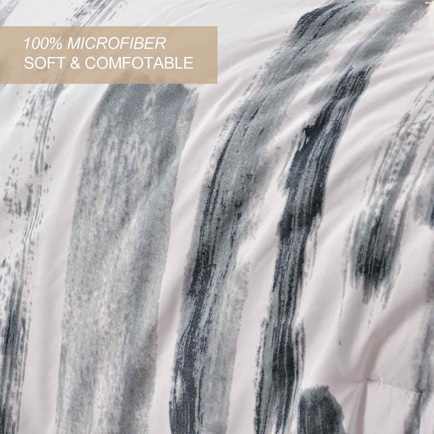 Nanko Queen Comforter Set 3pc, Art Grey White Printed Pattern Reversible Down Alternative Microfiber Bedding - All Season Duvet and 2 Pillowcases Bed Sets Modern for Women Men, Size 88 x 90 Gray