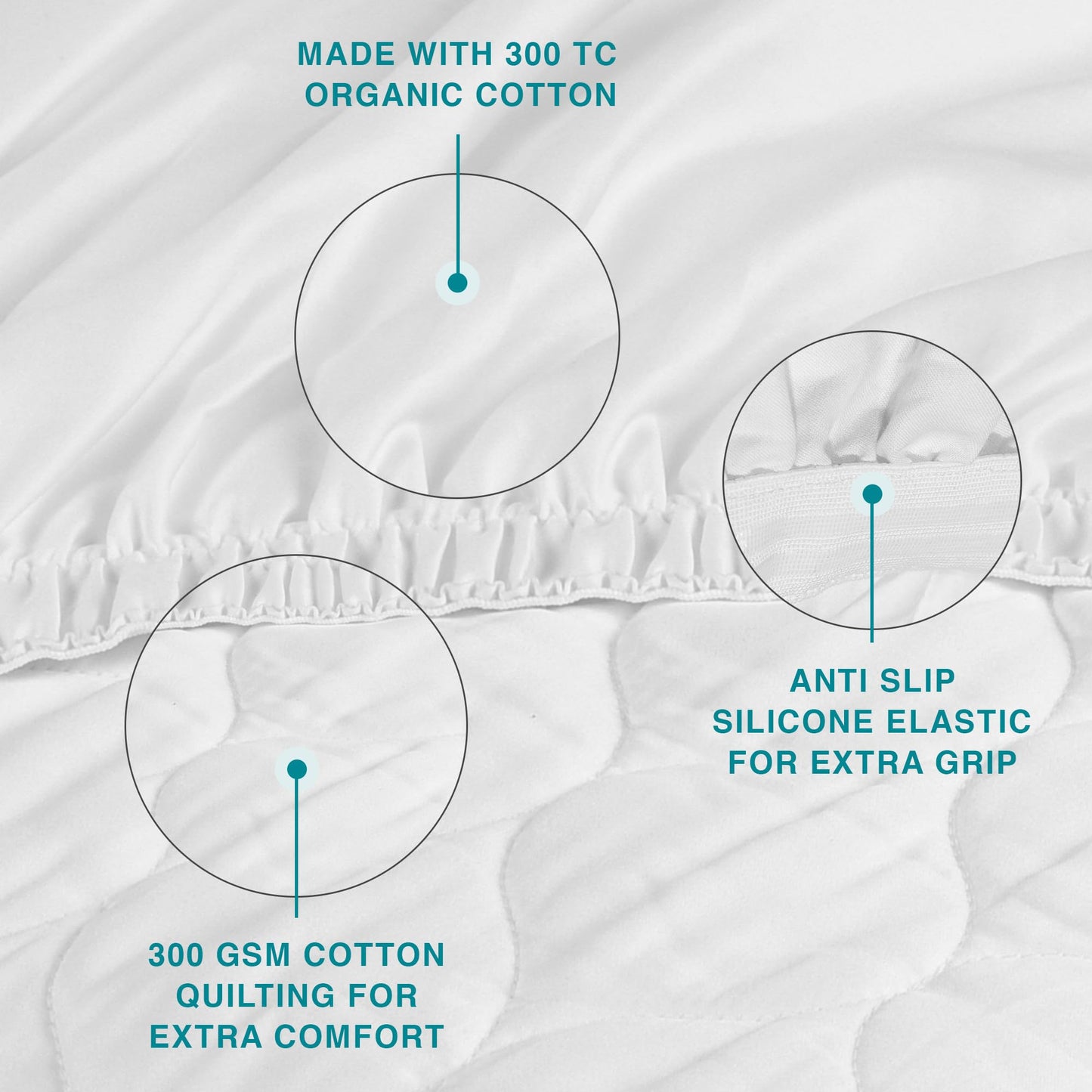 FABDREAMS Organic Quilted Mattress Protector | Mattress Pad| Queen Mattress Cover| Naturally Breathable | Noiseless| Fits up to 17" Deep Pocket| Temperature Regulating | Queen | White