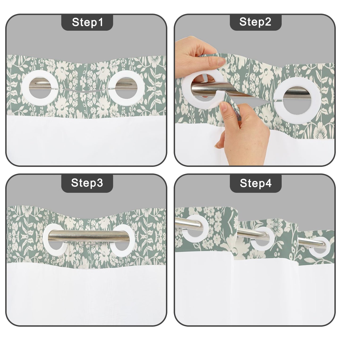 NAEMBCU Sage Green Floral Shower Curtain and Liner Set 71x74 Inch