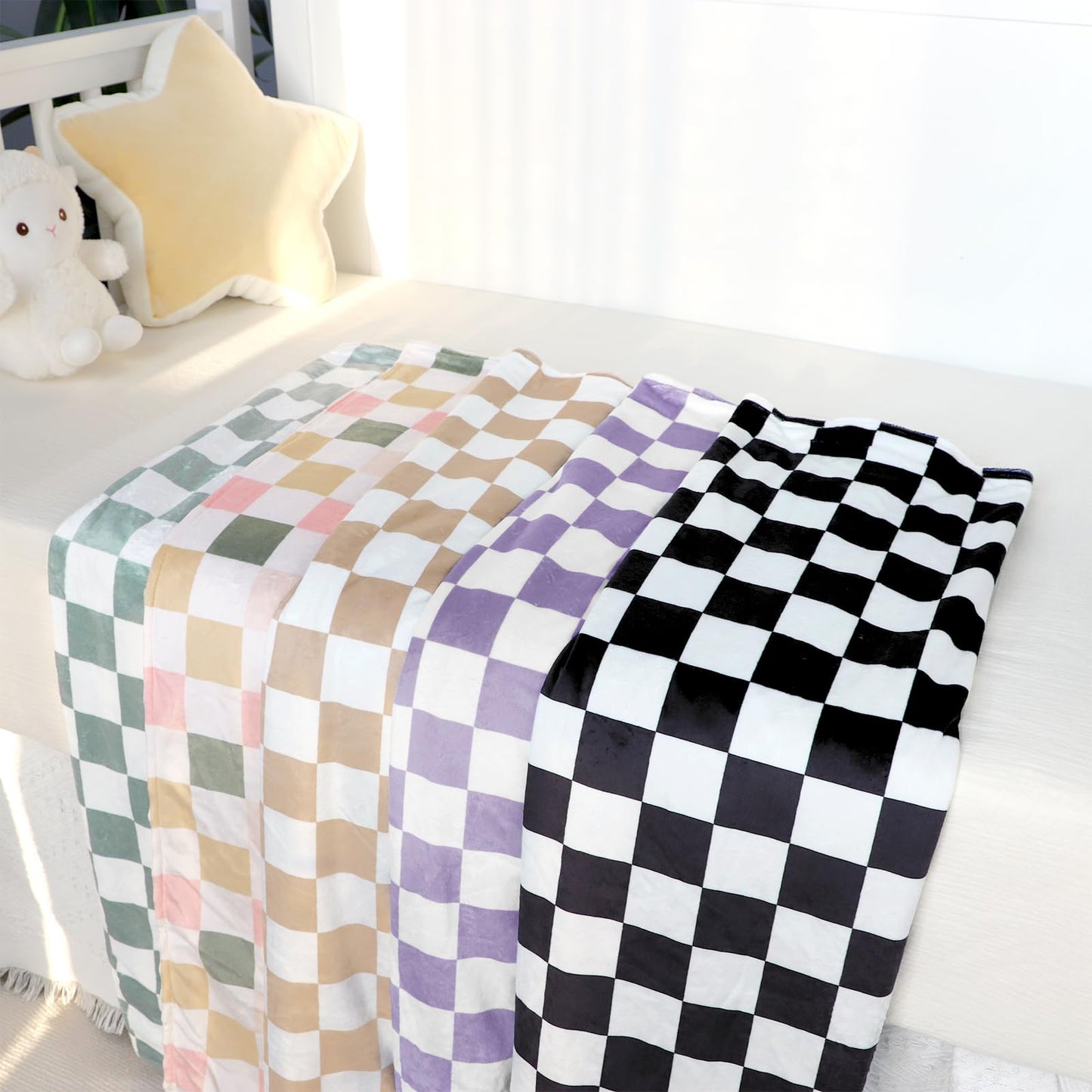 DILIMI Baby Blanket, Soft Warm Newborn Toddler Minky Plush Dot Blanket for Girl and Boy Unisex (40×30 in), Purple Checkered