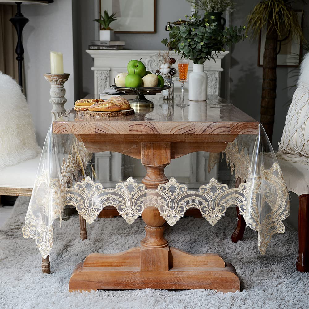 SUTAVIA Clear Vinyl lace Tablecloth 100% Waterproof Oil Proof Spill Proof PVC Table Cloth Transparent Table Protector Heavy Plastic Table Cover for Home