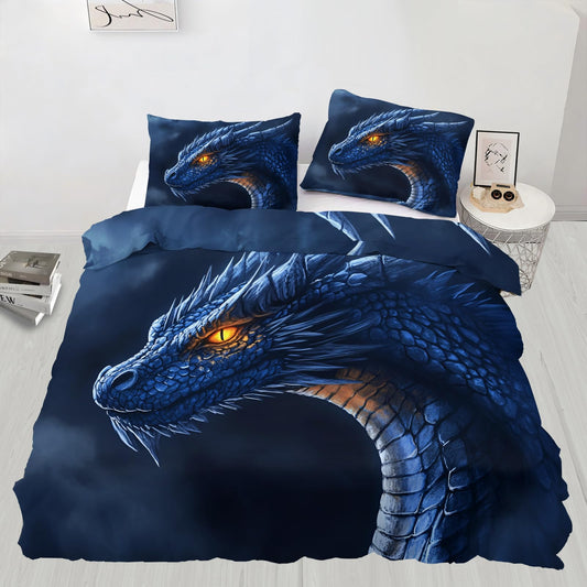 Twin Size Duvet Cover Dragon Print Duvet Cover Dragon Comforter Cover Demon Wyrm Bedding Kids Room Bedding Decor (Reversible Printing)