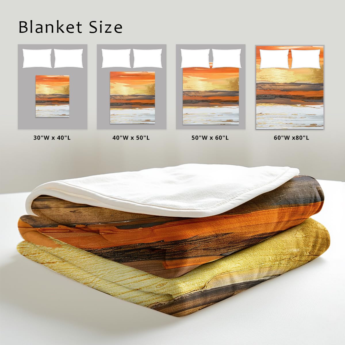 HUNXIAOJ Orange Blanket Throw for Couch Bed Abstract Print Blanket Soft Flannel Bedding Modern Bedroom Home Decor (49"x59")