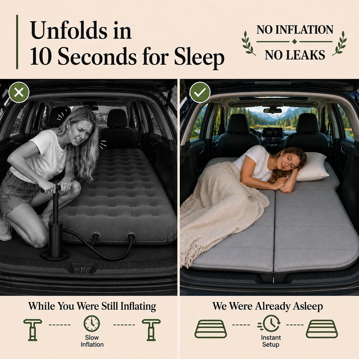 MGRFTOX Car Mattress for Tesla Model Y 2020-2026 Non-Inflatable Car Camping Mattress, Foldable Trunk Sleeping Pad with Split Design, Portable Car Bed for Road Trips, Camping, Travel