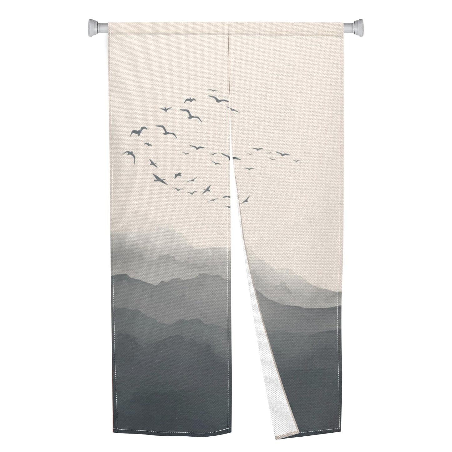Leowefowa Jappanese Noren Doorway Curtain Traditional Chinese Ink Painting Mountain Japanese Feng Shui Door Curtain Tapestry Window Treatment Panel Room Door Divider Kitchen Home Decor, 33.5"x 70.9"