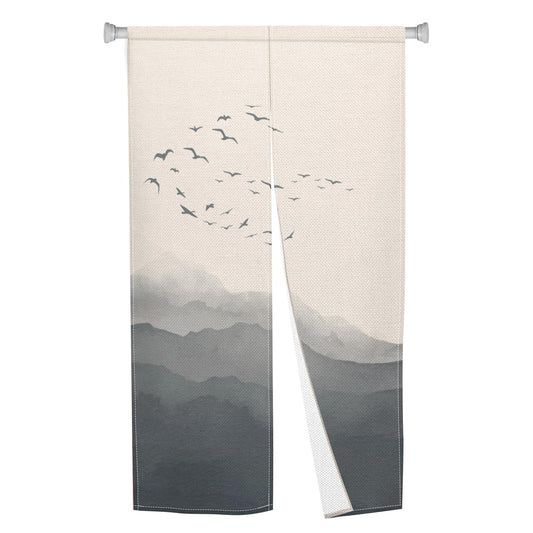 Leowefowa Jappanese Noren Doorway Curtain Traditional Chinese Ink Painting Mountain Japanese Feng Shui Door Curtain Tapestry Window Treatment Panel Room Door Divider Kitchen Home Decor, 33.5"x 70.9"