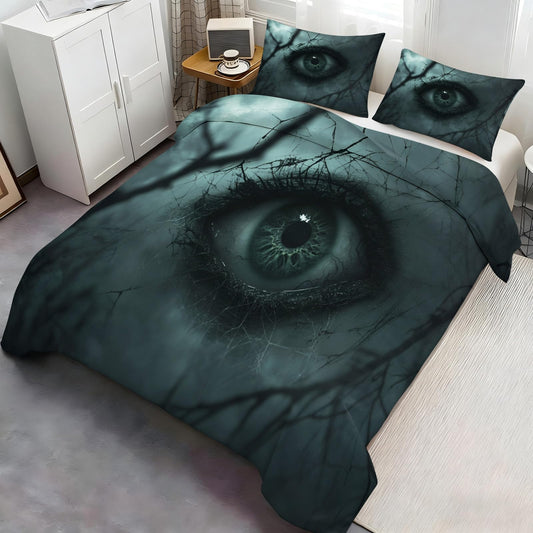 PAISUOQ Gothic Bedding Sets Full, Horror Eyes Comforter Cover with Zipper Ties, Dark Black Duvet Cover with 2 Pillowcases, 3 Pieces，Bedroom Decor & Gifts