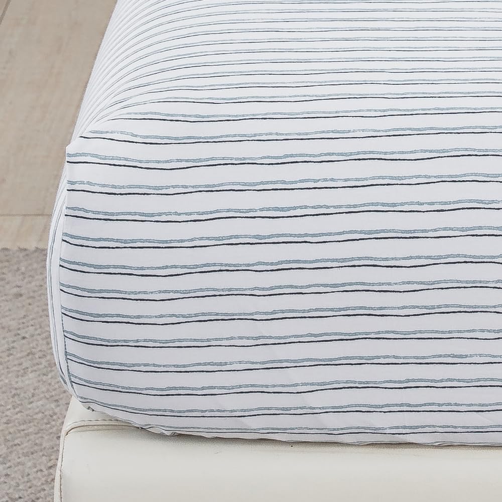DAUAOTO King Size Cotton Bedding Printed Sheets Set, Up to 14" Deep Mattress, Hand Painted Striped Pattern Bedlinen Sets, Blue Stripe