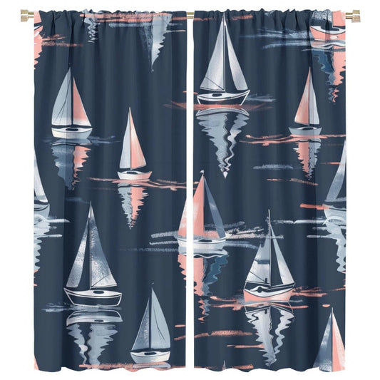 TOWINSFB Nautical Sailboat Blackout Curtains for Bedroom Living Room, Playful Ship Cartoon Illustration Thermal Insulated Room Darkening Curtain - 42" W x 45" L