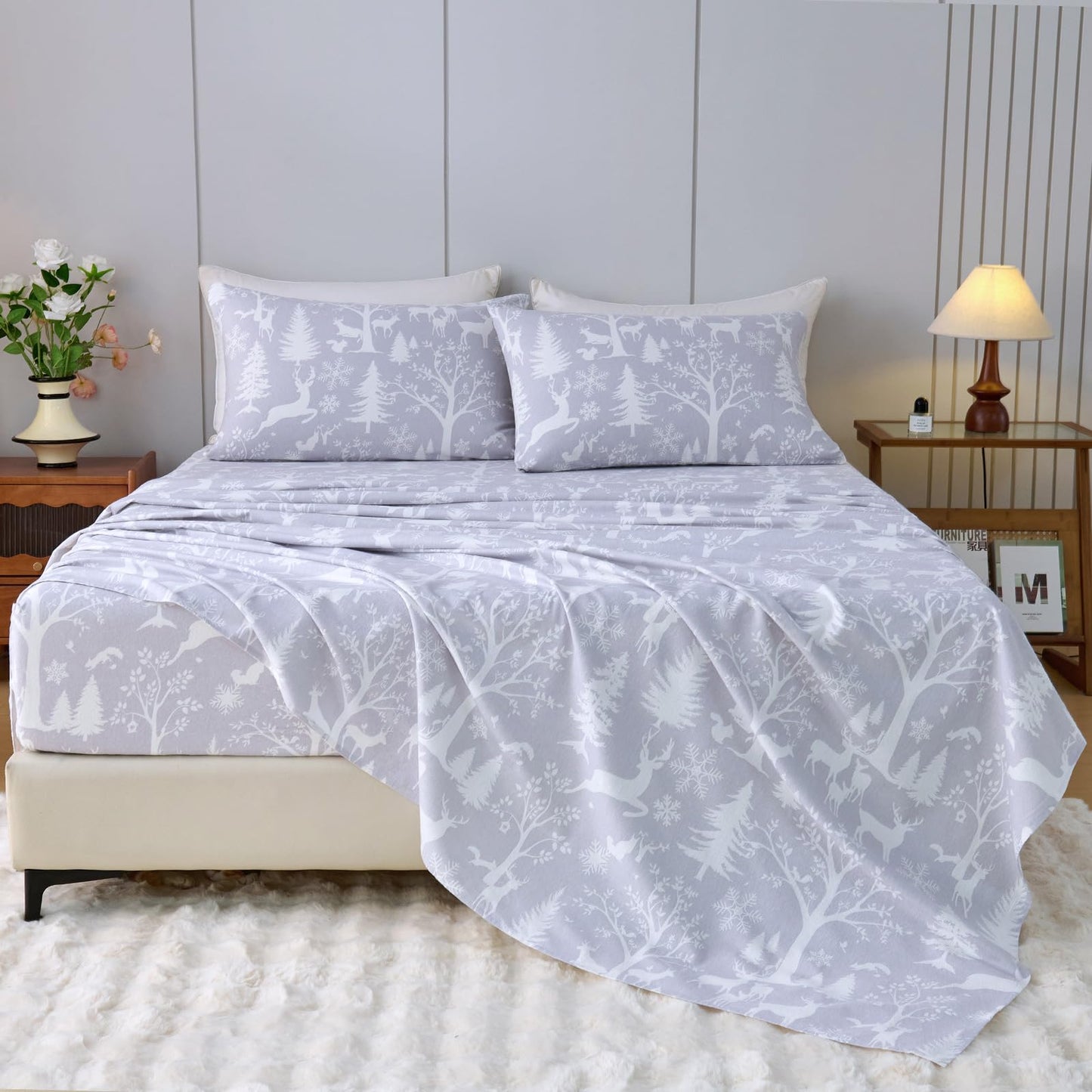 LANYETON 100% Cotton Flannel Sheets, Ultra Soft Cozy Warm Bed Sheets Set for All Season, 16" Deep Pocket, 3PC, Twin