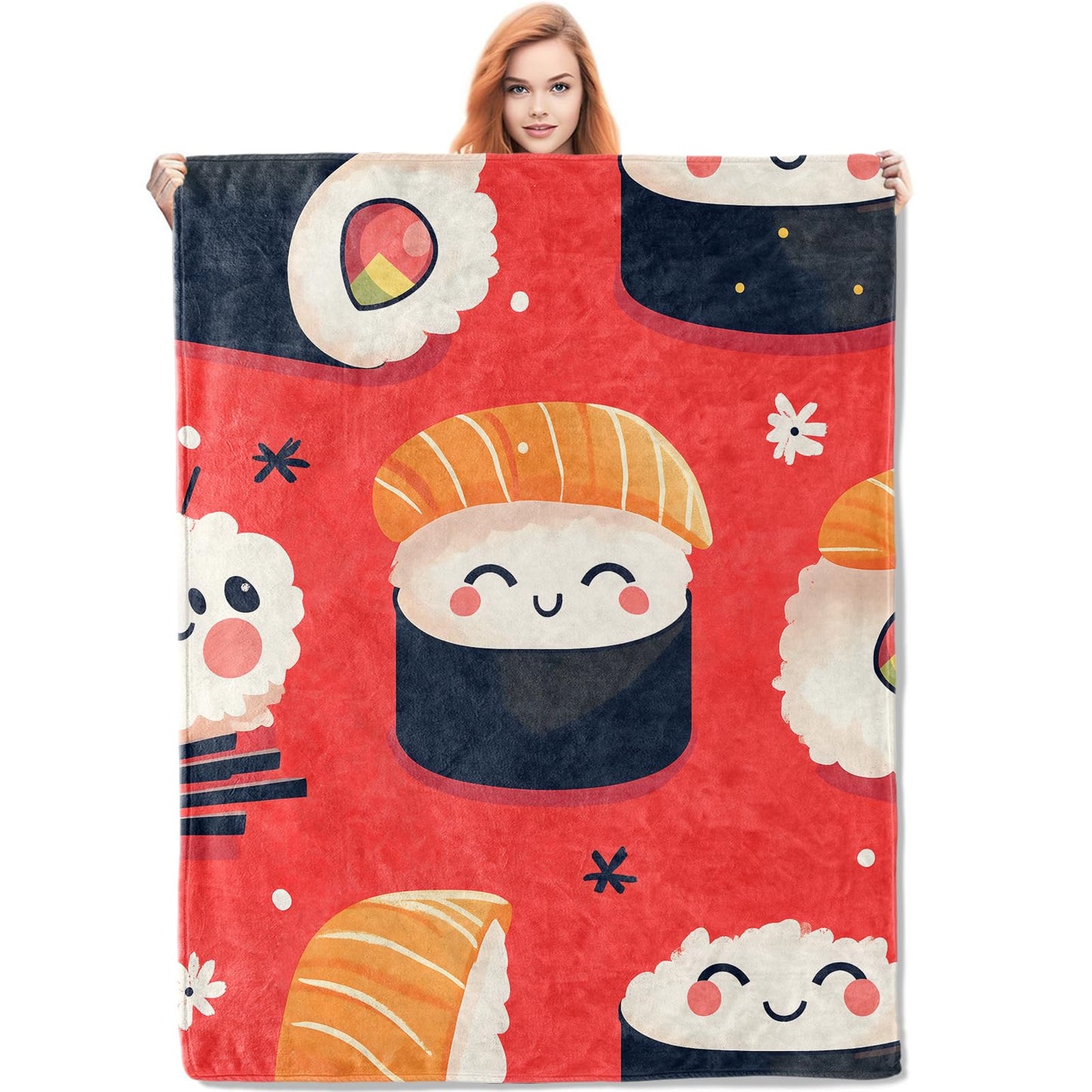 VANZEV Cute Sushi Blanket Gifts for Women, Sushi Flannel Blanket, Soft Warm Lightweight Throw Blankets for Bed Couch Home Travel Sushi Decor 50" x 60"