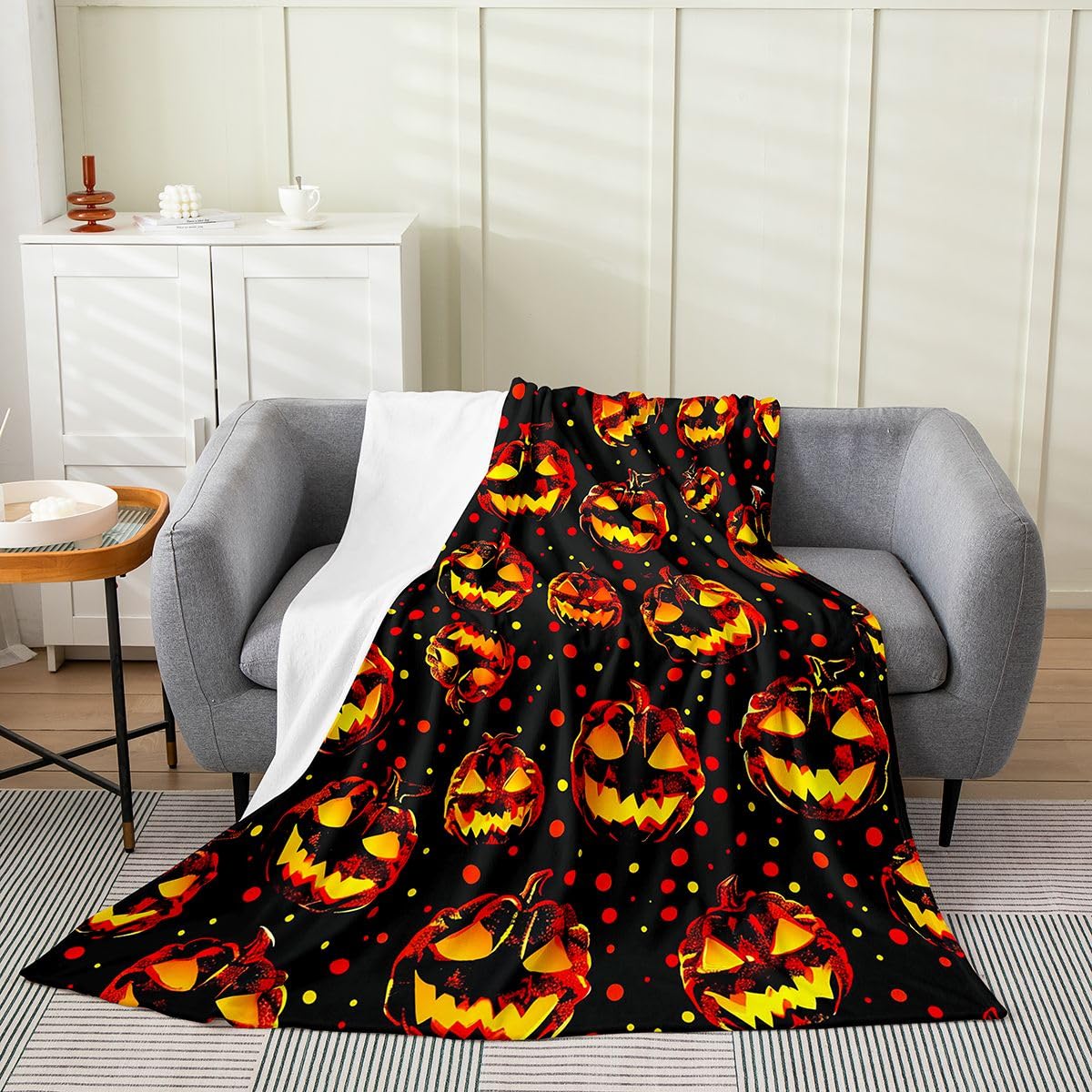 Feelyou Spooky Pumpkin Flannel Blanket Plush Fuzzy Halloween Themed Fleece Throw Blanket for Boys Girls Trick or Treat Plush Lightweight Sofa Throw Graveyard 40"x50" for Bed Couch Chair Living Room