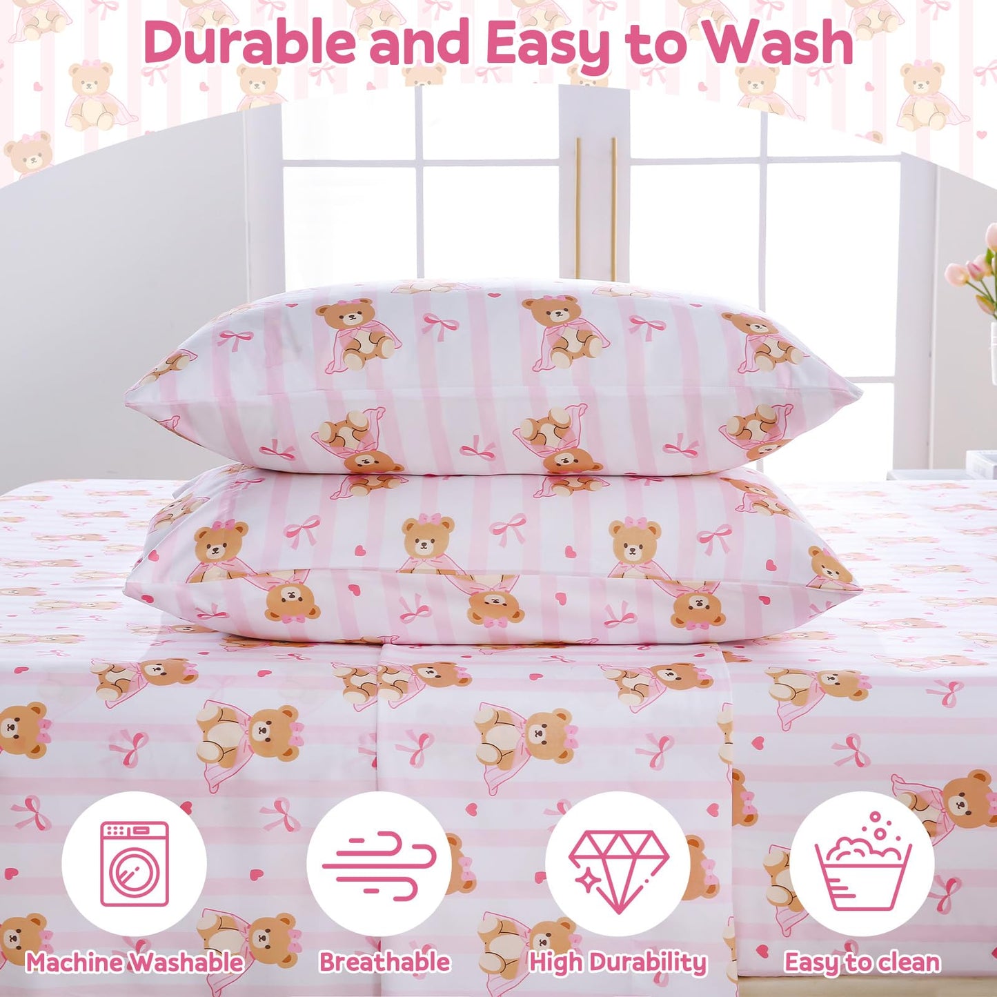 ChicView Twin Sheet Set Kids,3 Pieces Breathable Soft Microfiber Bedsheets for Child Boys Girls, Anti Pilling Deep Pockets Easy Care Bed Sheets, Teddy