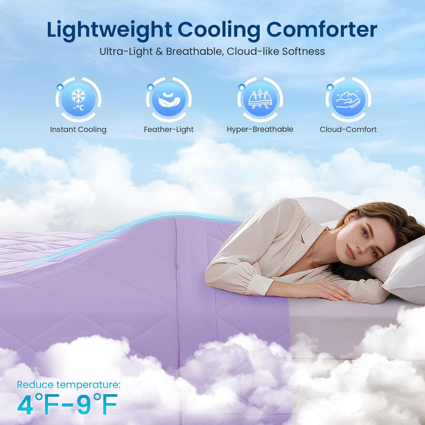 lasoftan Cooling Comforter Twin/Twin XL Size, Cold Blanket for Sleeping Q-Max>0.45, Lightweight Breathable Cooling Bedding for Night Sweats, Double-Sided Soft Cool Breathable Comforter, Lavender