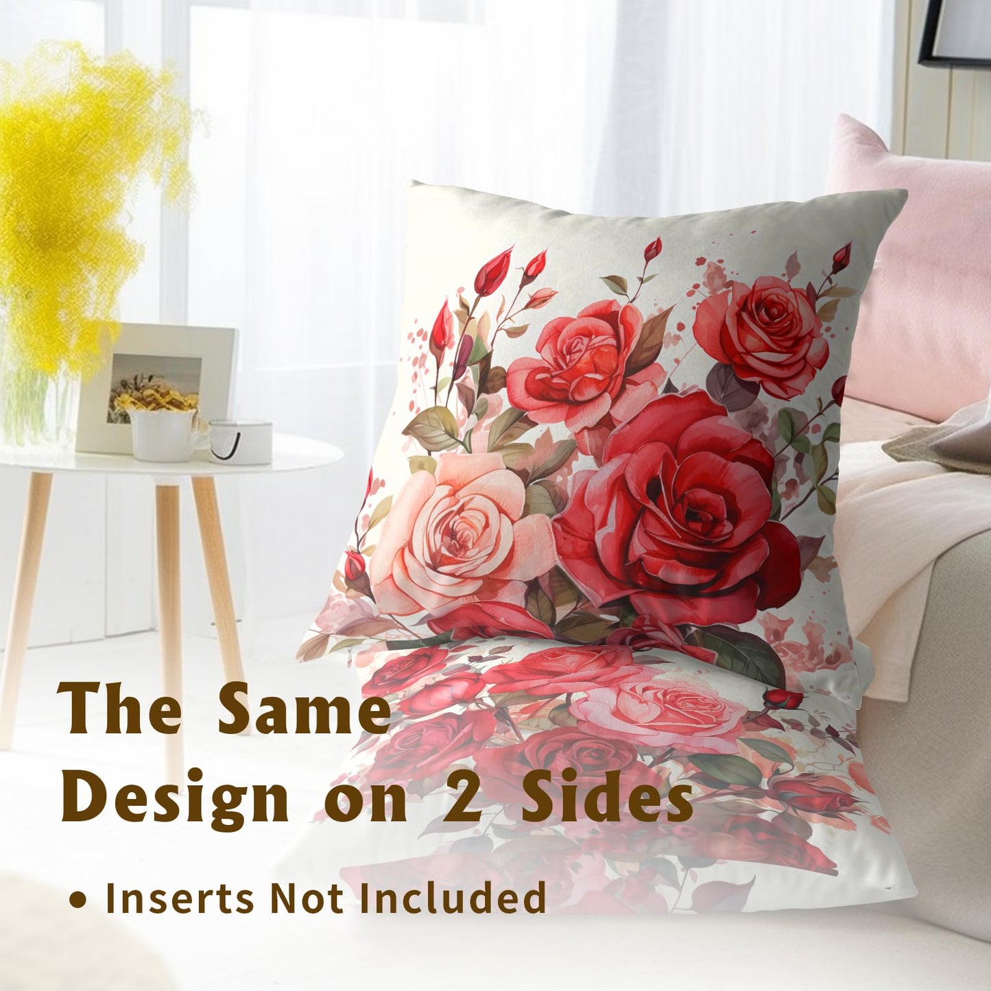 Mweet Red Roses Throw Pillow Covers 18x18 Inch Set of 2, Valentine's Day Decorative Pillow Case Beautiful Bouquet Flower Cushion Cover for Couch Sofa Wedding Anniversary Decor Gift