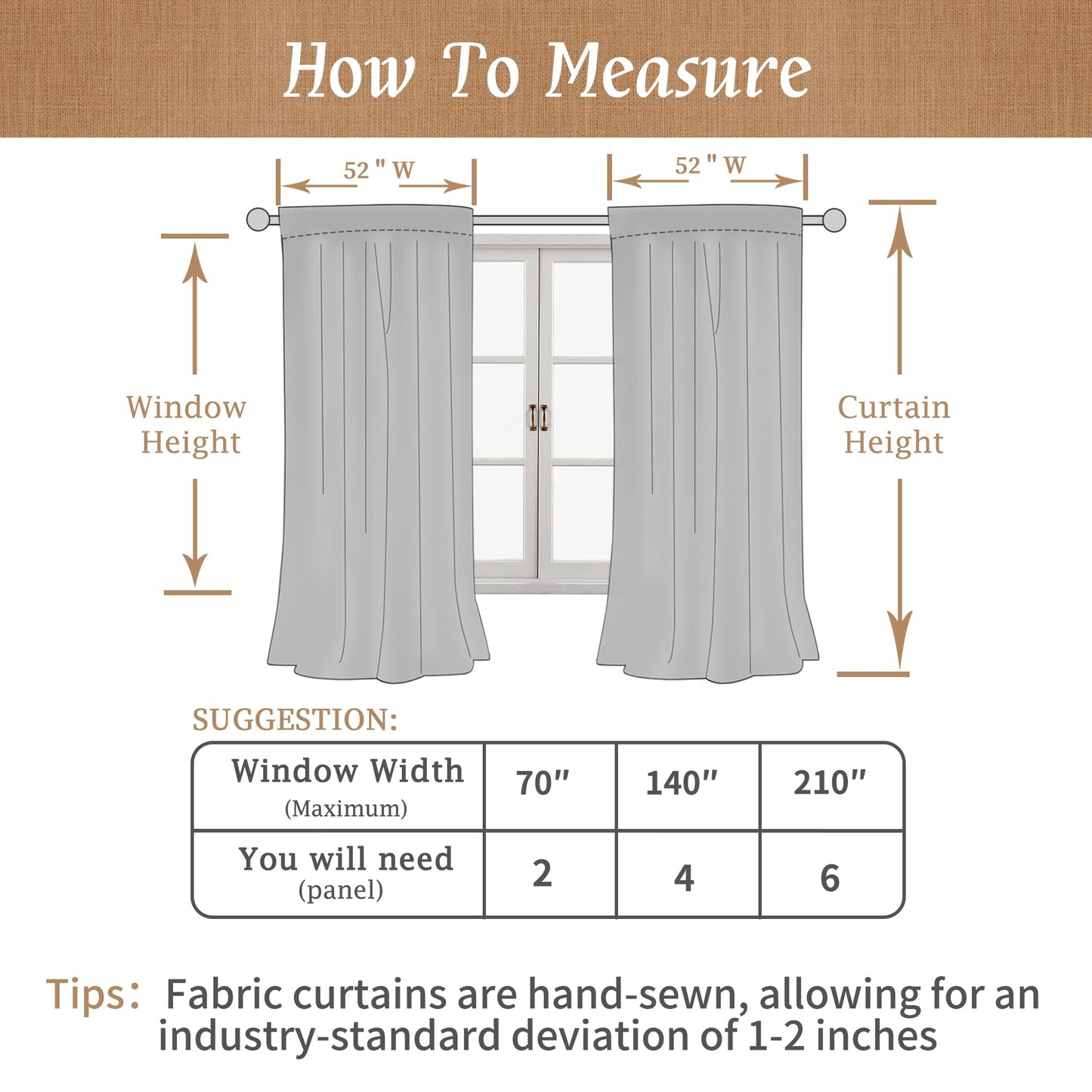 LAMIT 100% Blackout Natural Polyester Curtains, 63 Inches Linen Textured Thermal Bedroom Curtains Back Tab and Rod Pocket Neutral Panels with White Liner for Farmhouse, 2 Panels, 52 x 63 Inch, Ivory