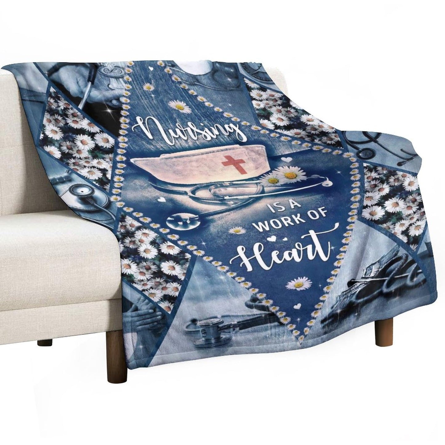 Nurse Daisy Blanket Nursing Hospital Throw Blankets for Couch Sofa Bed Stuff Decor Lightweight Soft Cozy Fleece Plush Flannel Bedding Blanket Birthday for Girls Woman Adults 40"x50"
