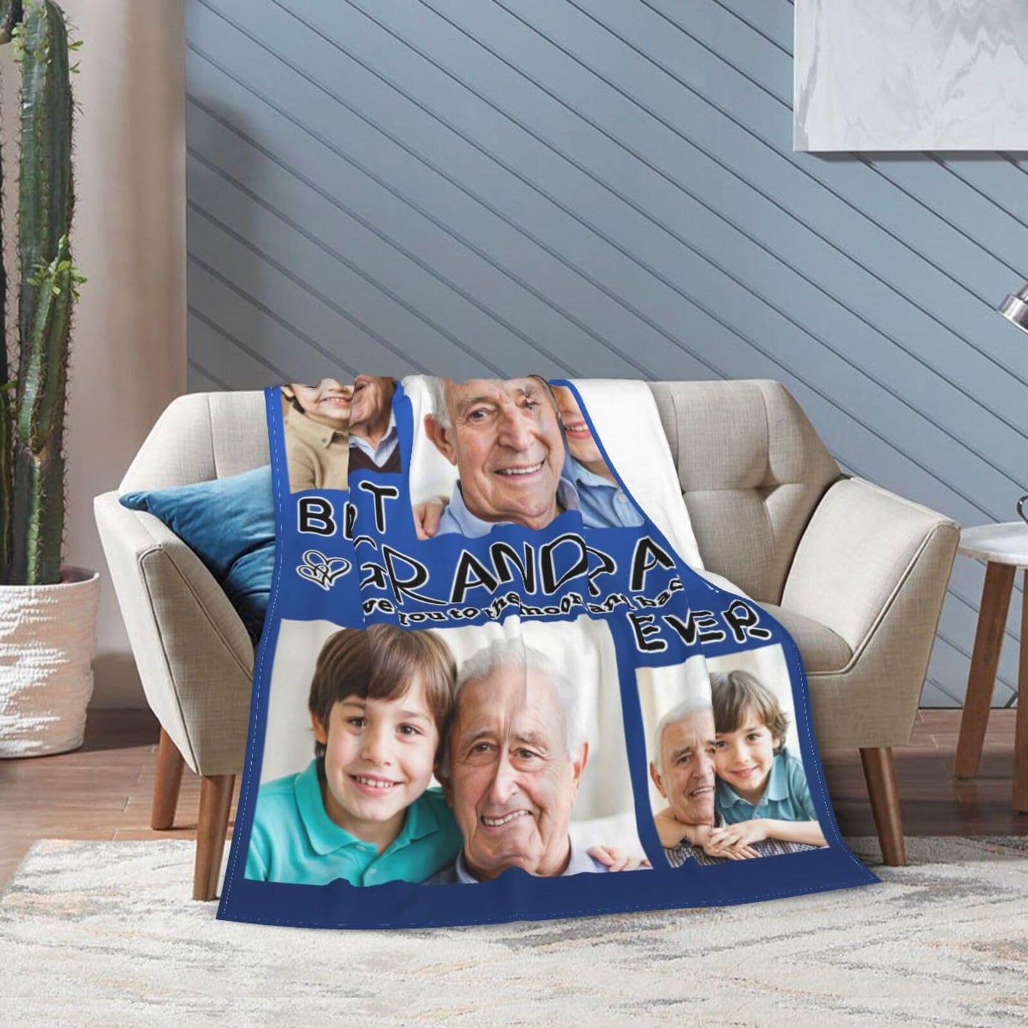 Dewoofly Custom Personalized Photos Flannel Throw Blankets Gift for Your Best Grandpa Ever, DIY Customizable Blanket All Seasons for Birthday Christmas Thanksgiving Presents 60"x50" (Print in USA)