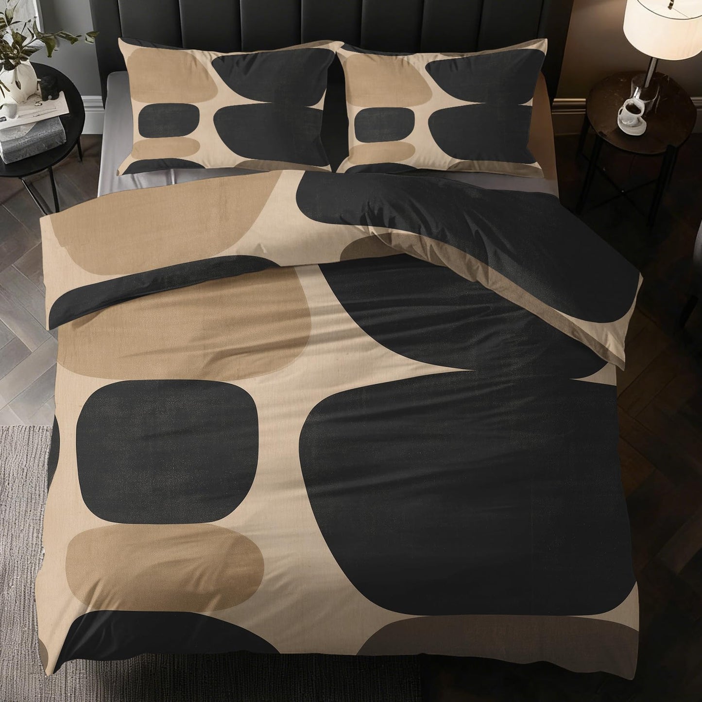 Boho Mid Century Twin Duvet Cover Set, Mid Century Modern Bedding Set 2 Pcs Reversible, Abstract Geometric Bedroom Decor, Ultra Soft Microfiber, 1 Pillow Sham, Zipper & Ties KJJT 104
