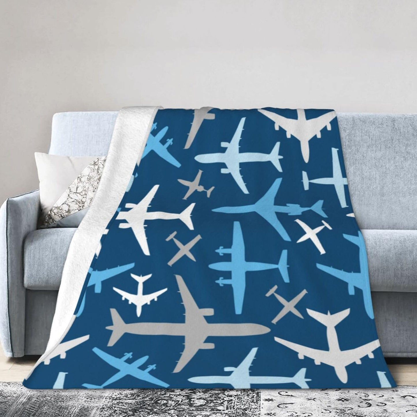 Cute Airplane Aircraft Plane Pattern Flannel Throw Blanket for Kids Boys Baby Toddler Teens Gifts Soft Warm Bedroom Throws for Home Couch Room Sofa Office Travel Camping Dorm Decor 50x40 Inch