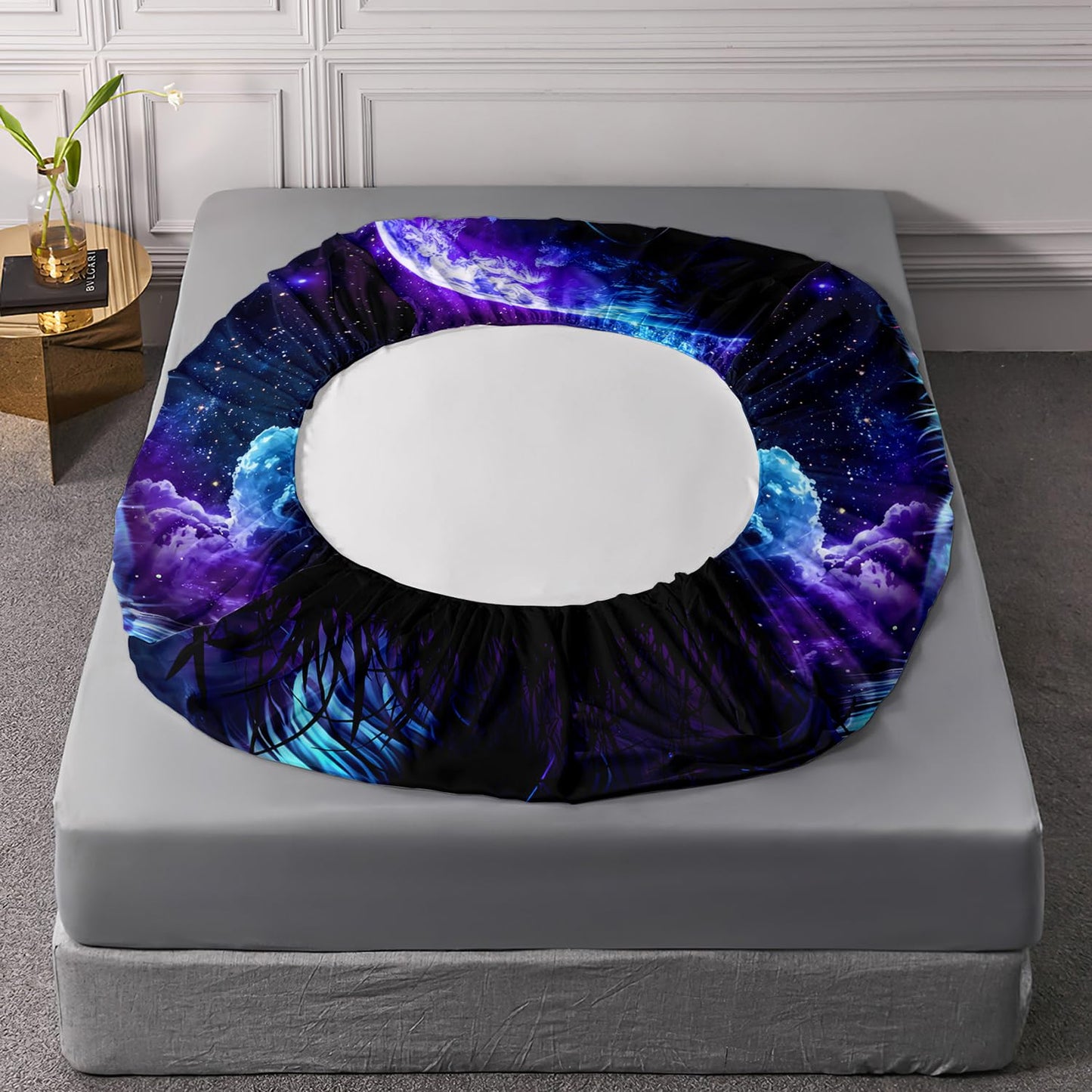 AILONEN Space Cat Bedding Set Twin XL Size,Blue Black Starry Planet Kitten Kids Sheet Set,3Pcs Animal Themed Soft Fitted Sheet with 2 Pillowcases