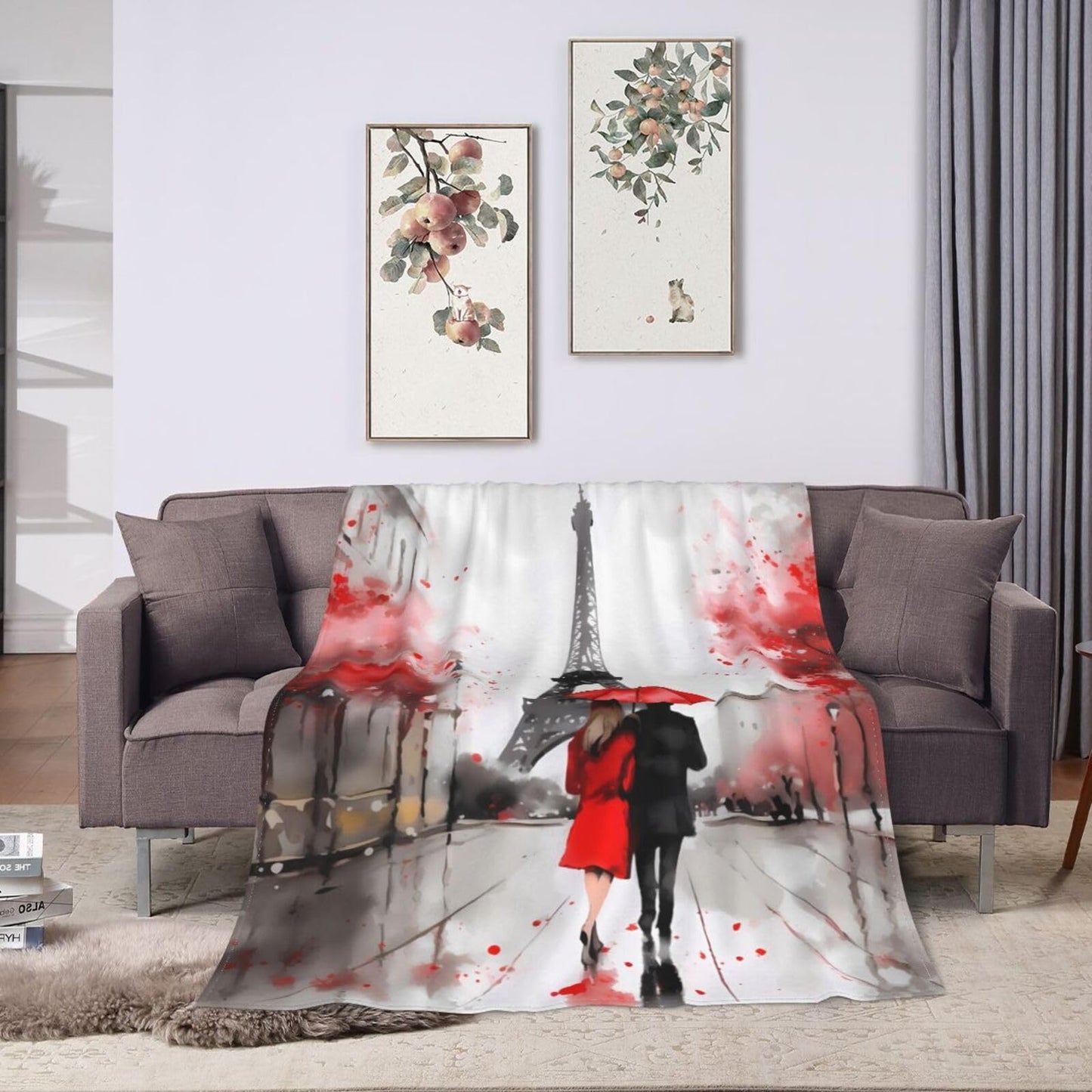 Dewoofly Paris Eiffel Tower Ultra-Soft Flannel Throw Blankets, Romantic France Blanket for Bed Couch Sofa, All Seasons Home Camper Travel 60"x50"