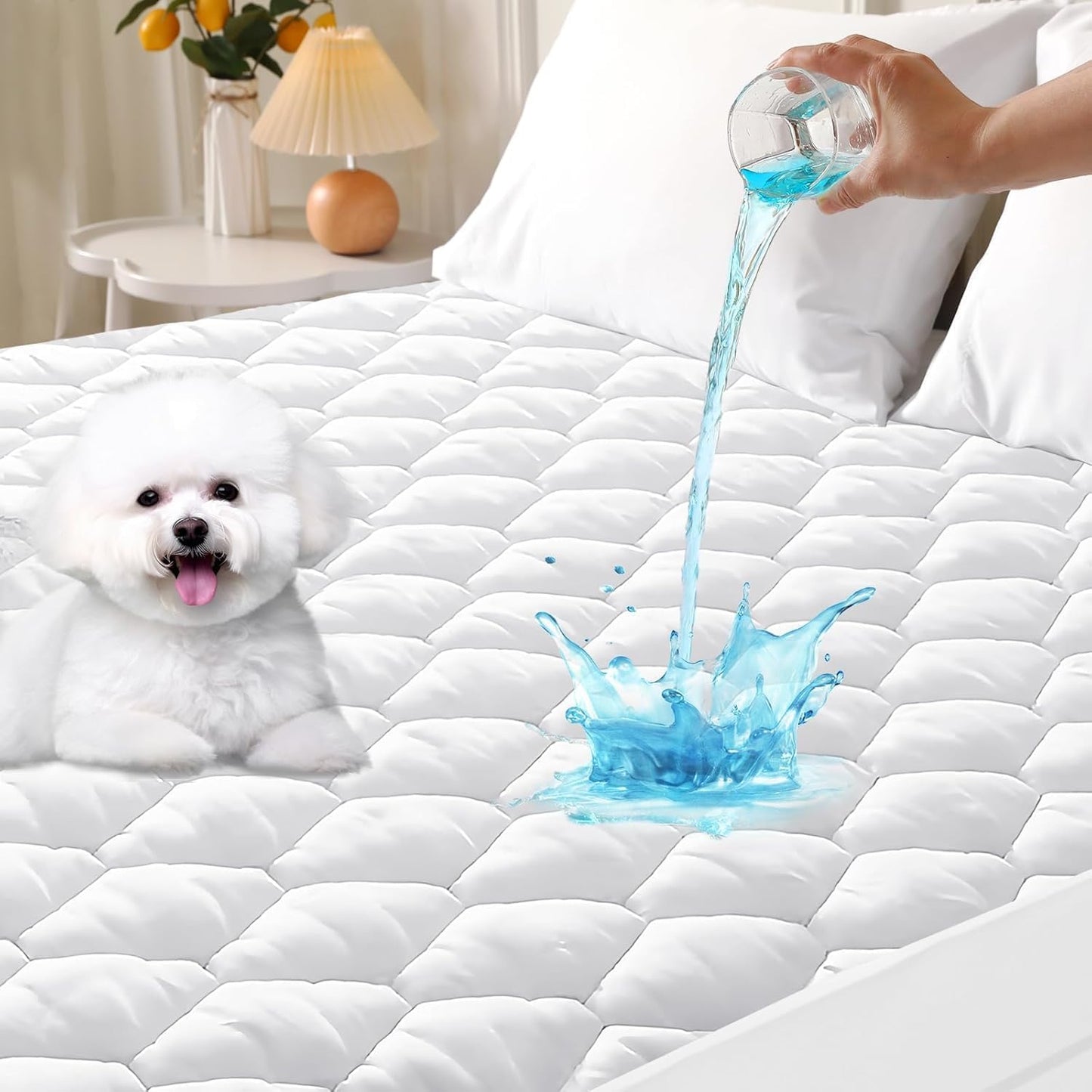 MUXHOMO Full Size Mattress Protector, 100% Waterproof Quilted Full Mattress Cover, Noiseless Soft & Cooling Mattress Pad, Deep Pocket 6"-21", White