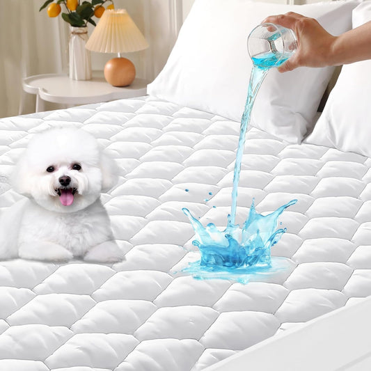 MUXHOMO Full Size Mattress Protector, 100% Waterproof Quilted Full Mattress Cover, Noiseless Soft & Cooling Mattress Pad, Deep Pocket 6"-21", White
