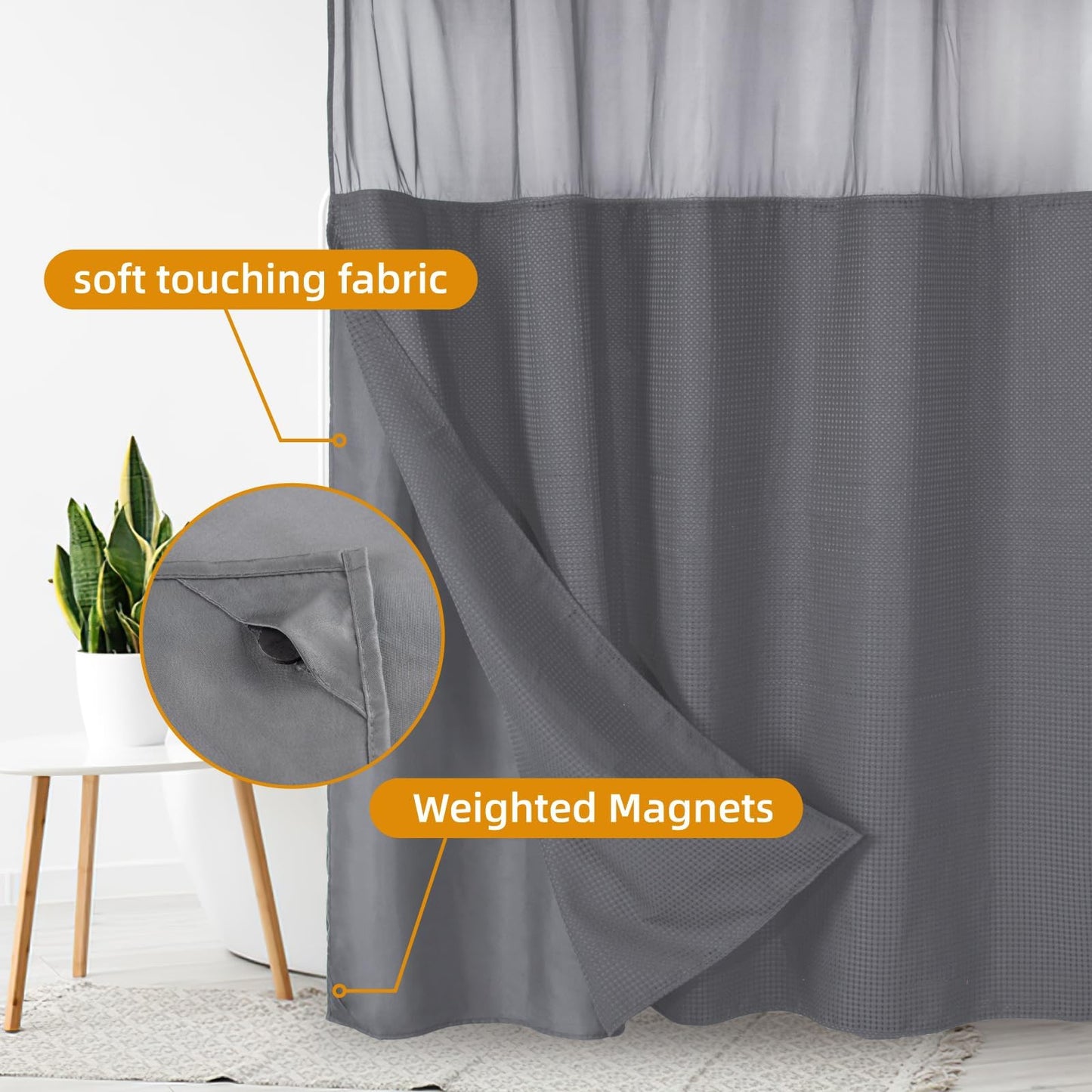 eachope 1 Pack Fabric Snap-in Shower Curtain Liner Replacement,Compatible with No Hook Shower Curtain with Snap in Liner, Removable & Water-Repellent,Machine Washable,70x57,Grey